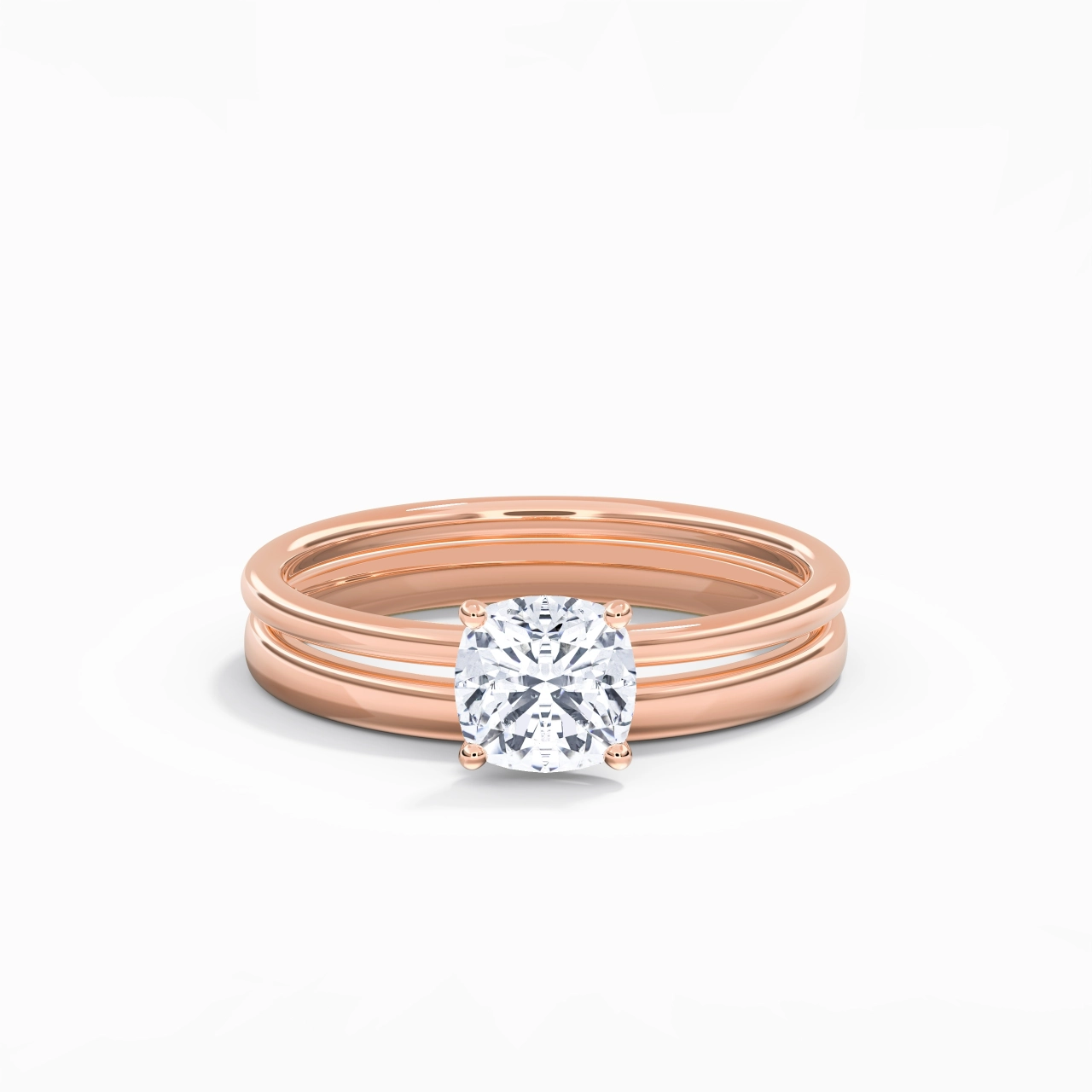 18K Rose Gold Hidden Halo Traditional Shank Wedding Ring Set