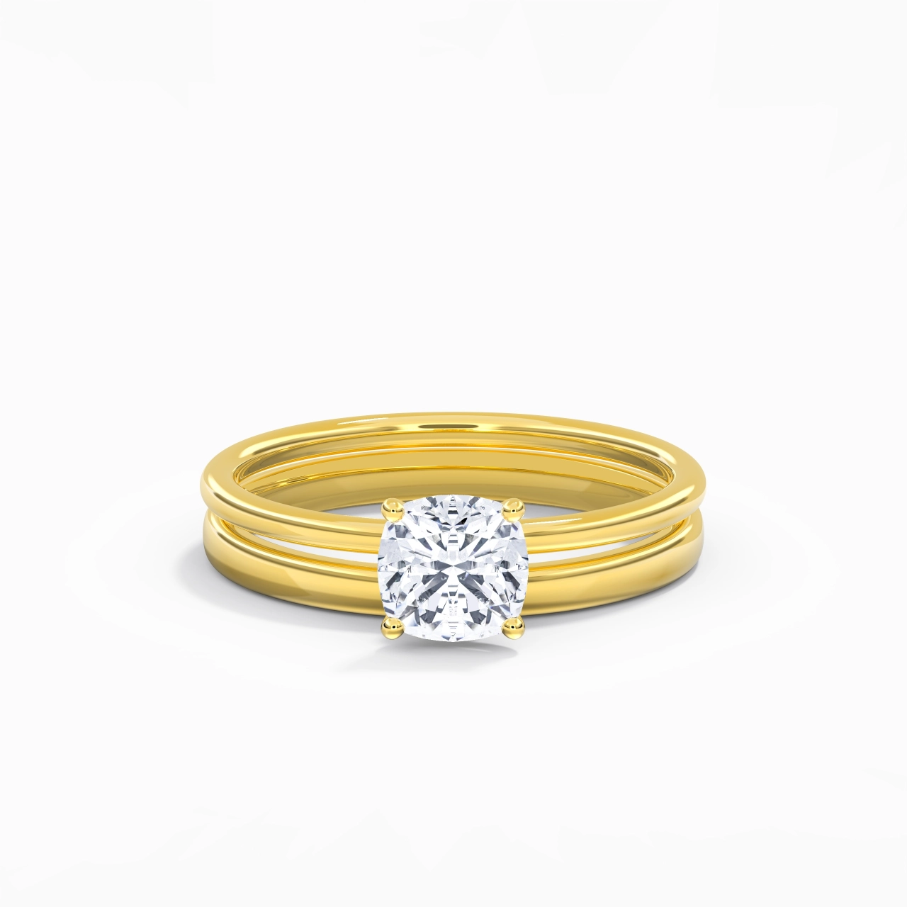 14K Gold Hidden Halo Traditional Shank Wedding Ring Set