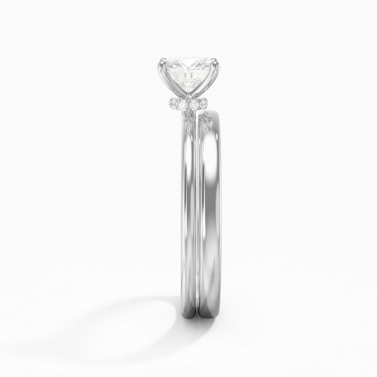 14K White Gold Hidden Halo Traditional Shank Wedding Ring Set