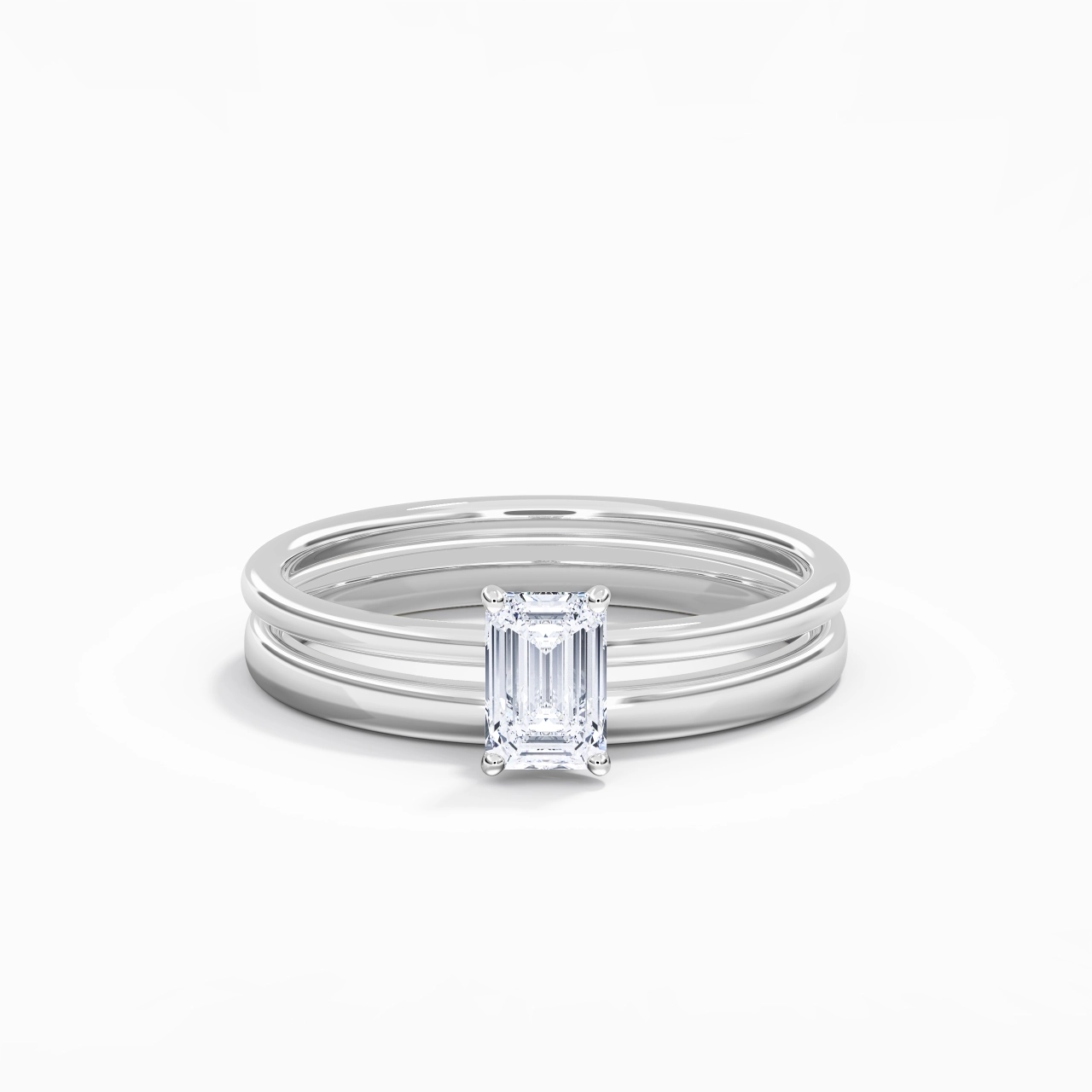 14K White Gold Hidden Halo Traditional Shank Wedding Ring Set