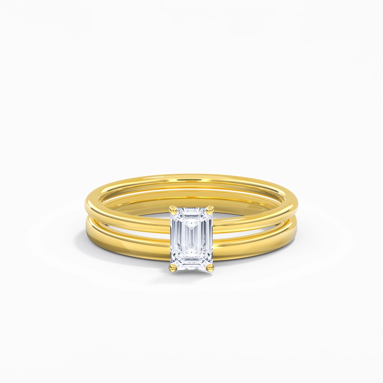 14K Gold Hidden Halo Traditional Shank Wedding Ring Set