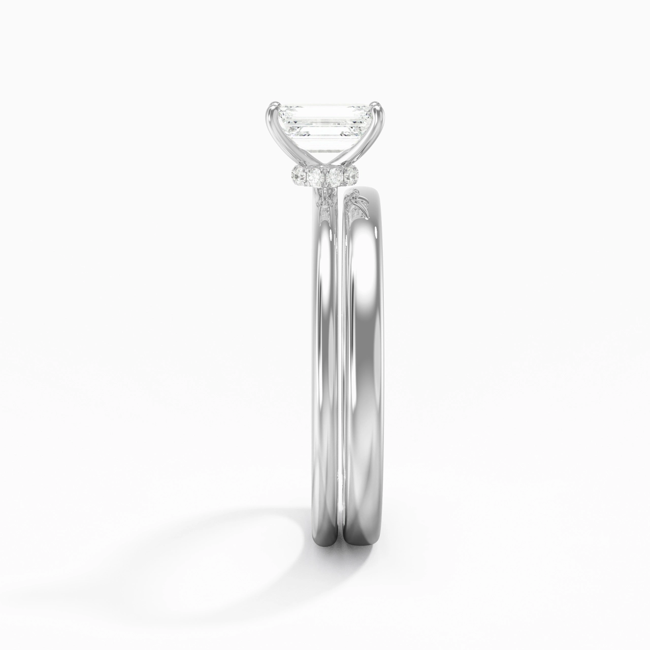 14K White Gold Hidden Halo Traditional Shank Wedding Ring Set