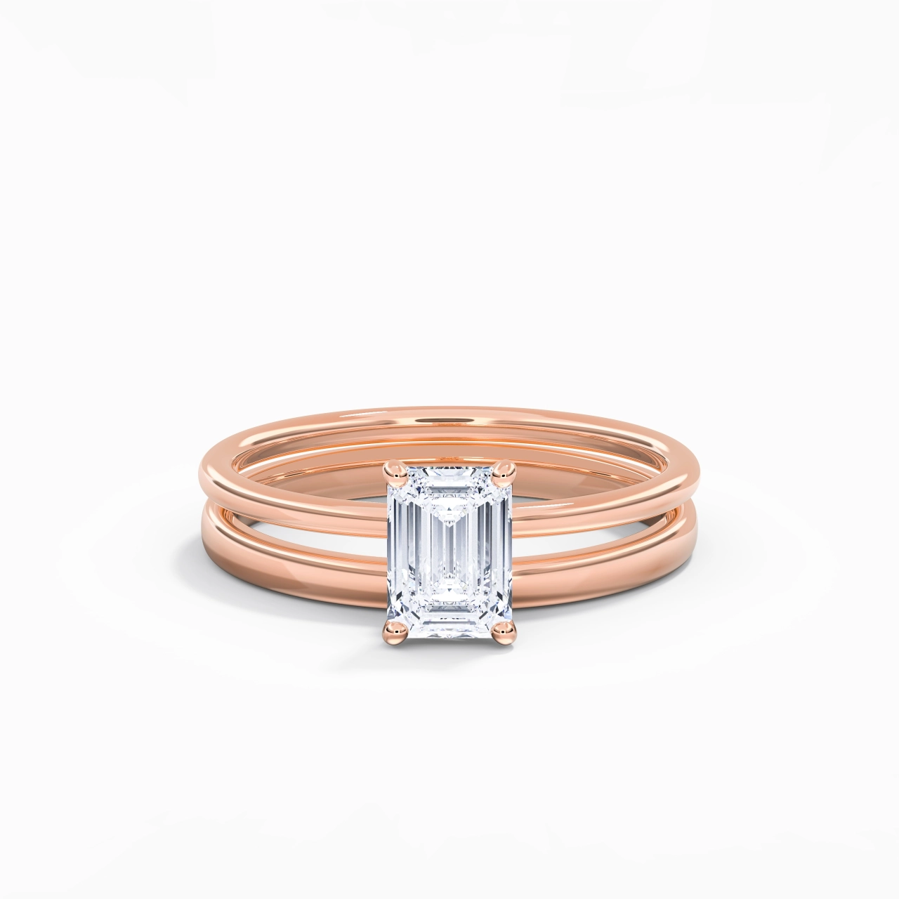 18K Rose Gold Hidden Halo Traditional Shank Wedding Ring Set