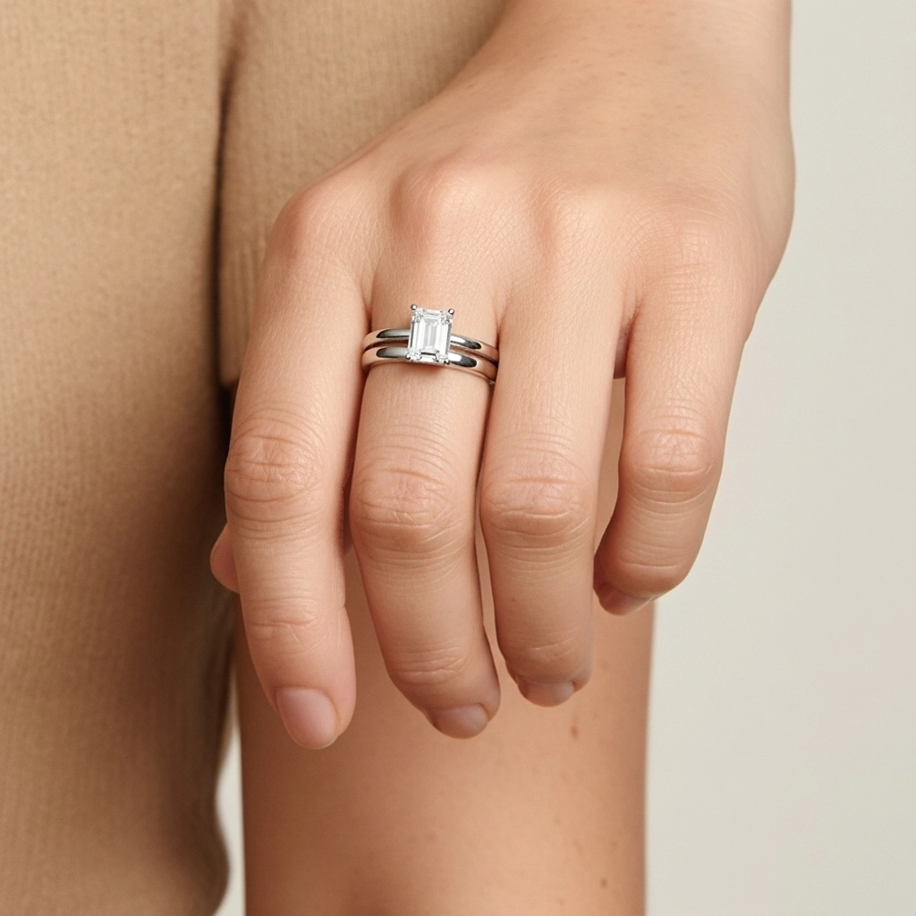 14K White Gold Hidden Halo Traditional Shank Wedding Ring Set