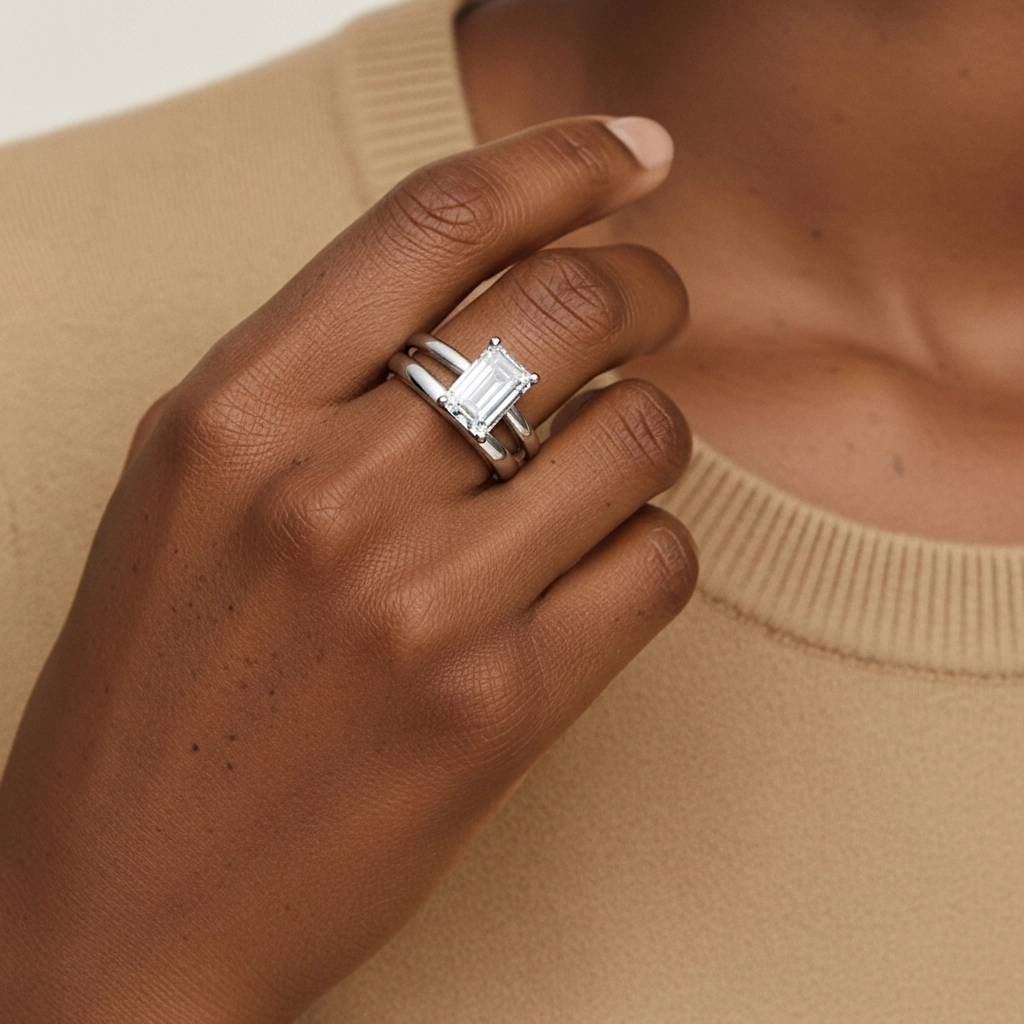 14K White Gold Hidden Halo Traditional Shank Wedding Ring Set