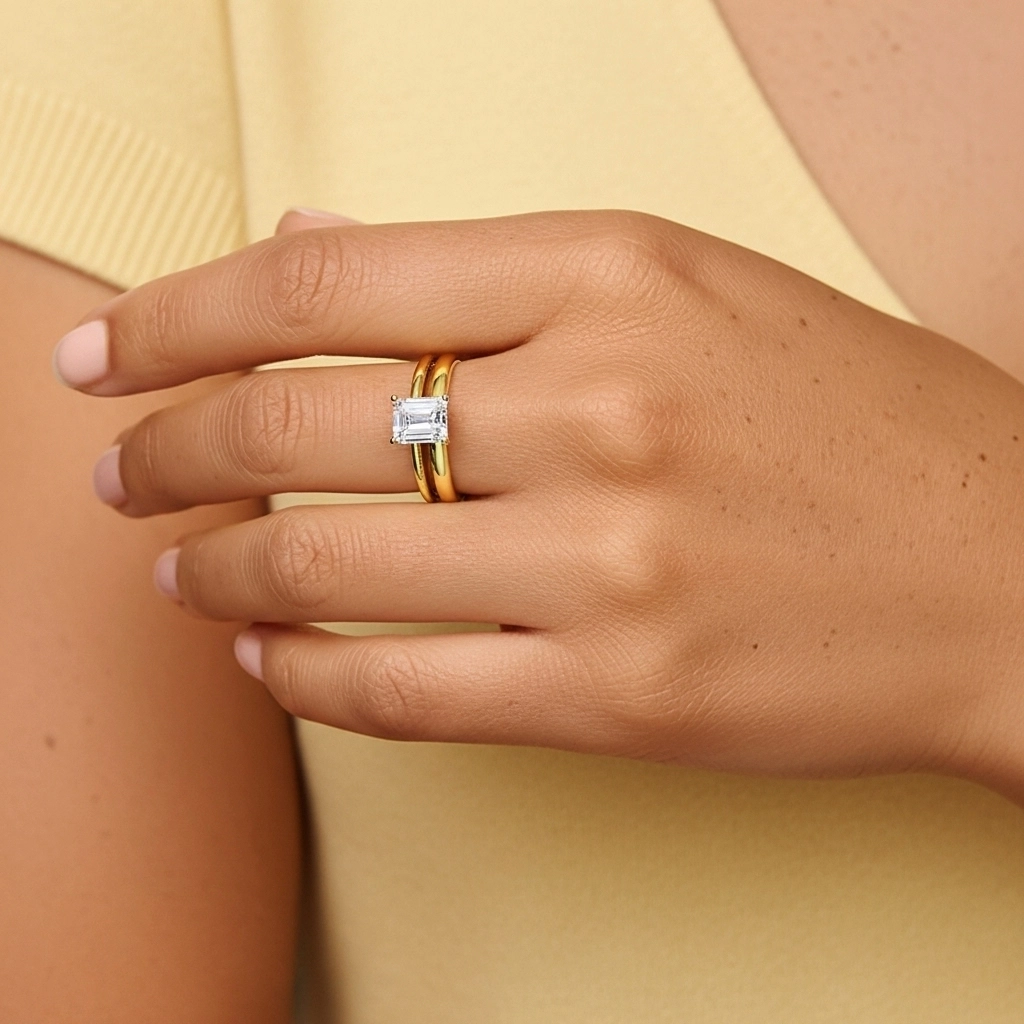 14K Gold Hidden Halo Traditional Shank Wedding Ring Set