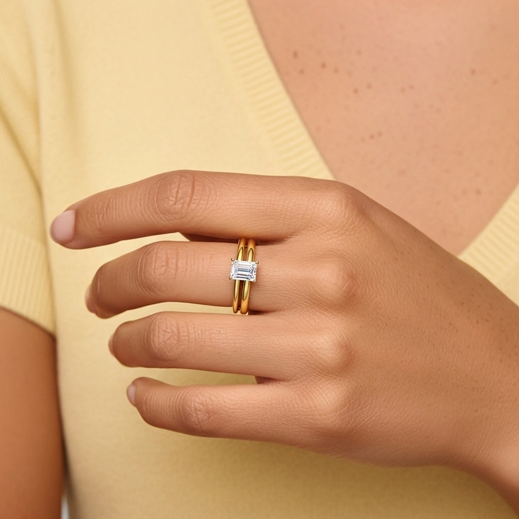 14K Gold Hidden Halo Traditional Shank Wedding Ring Set