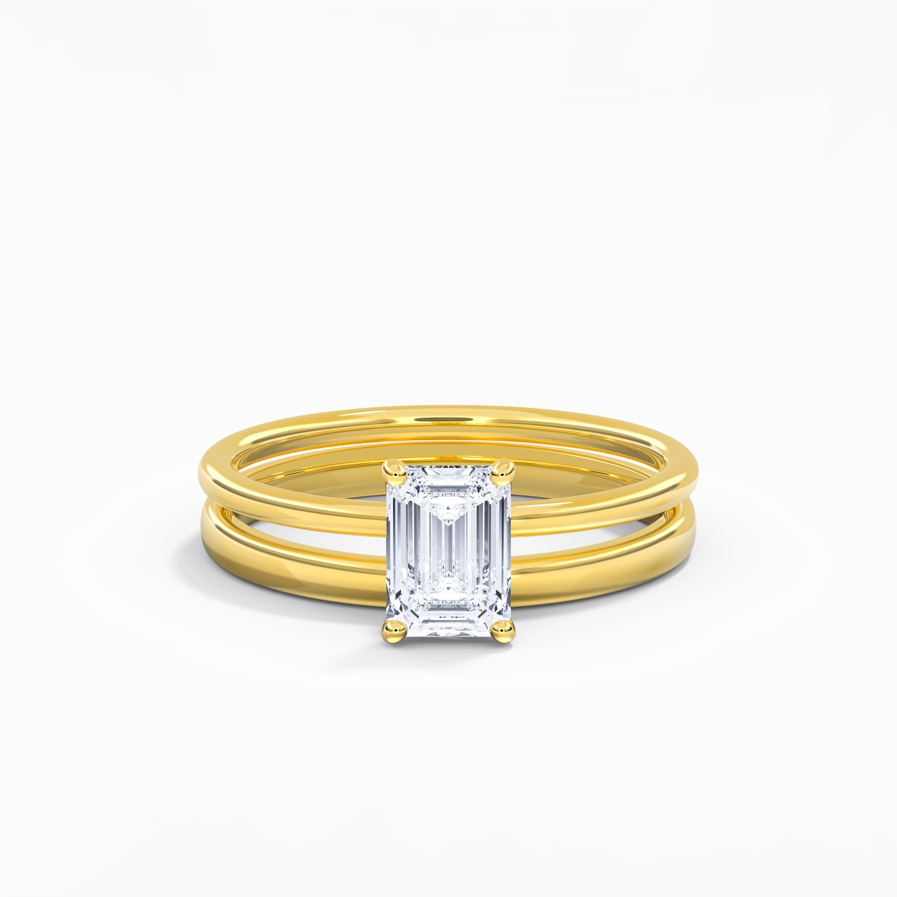 18K Gold Hidden Halo Traditional Shank Wedding Ring Set