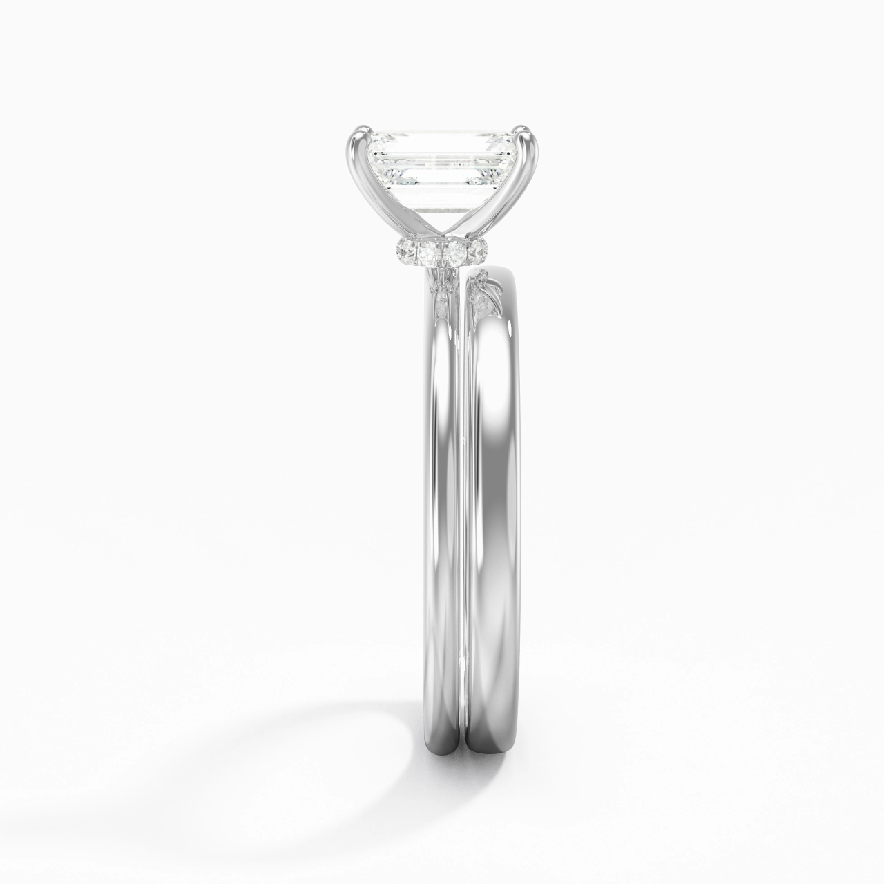 14K White Gold Hidden Halo Traditional Shank Wedding Ring Set