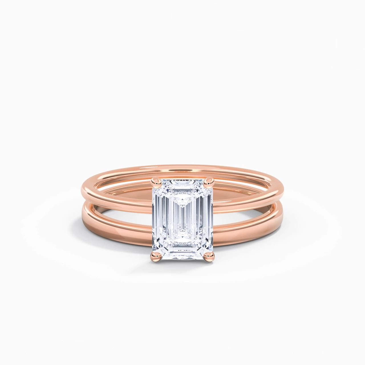 18K Rose Gold Hidden Halo Traditional Shank Wedding Ring Set