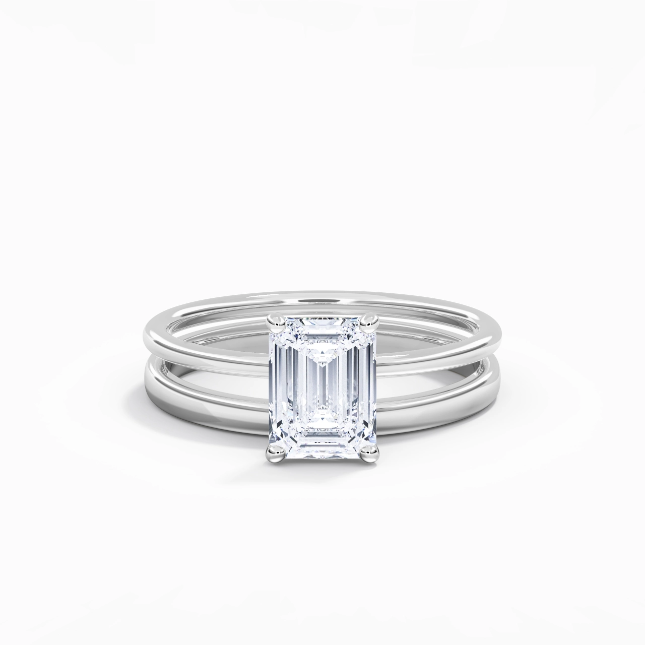 14K White Gold Hidden Halo Traditional Shank Wedding Ring Set