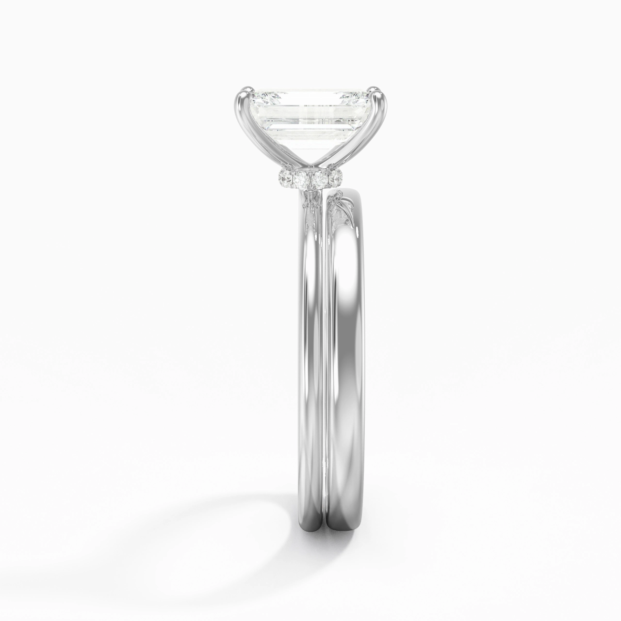 14K White Gold Hidden Halo Traditional Shank Wedding Ring Set