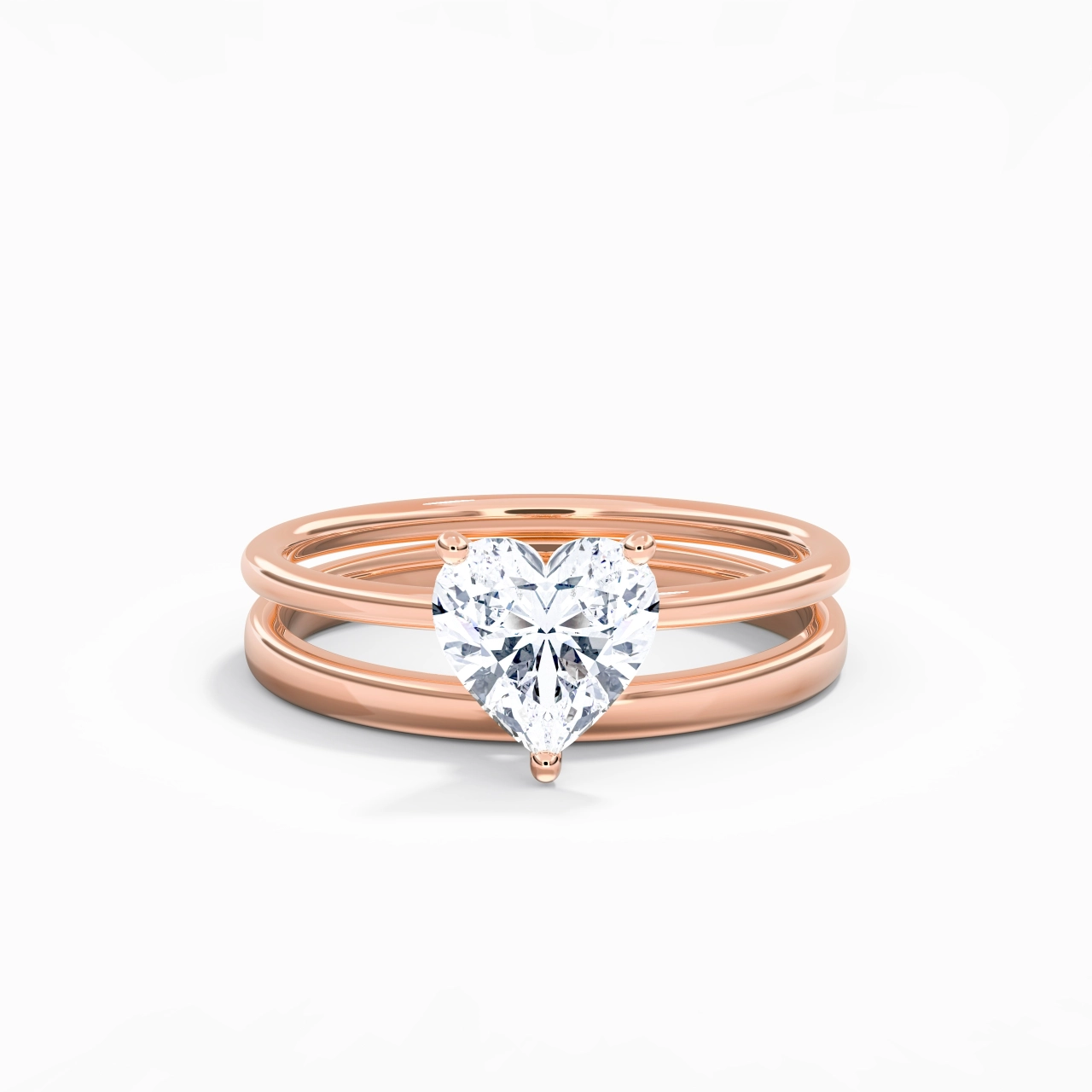 14K Rose Gold Hidden Halo Traditional Shank Wedding Ring Set