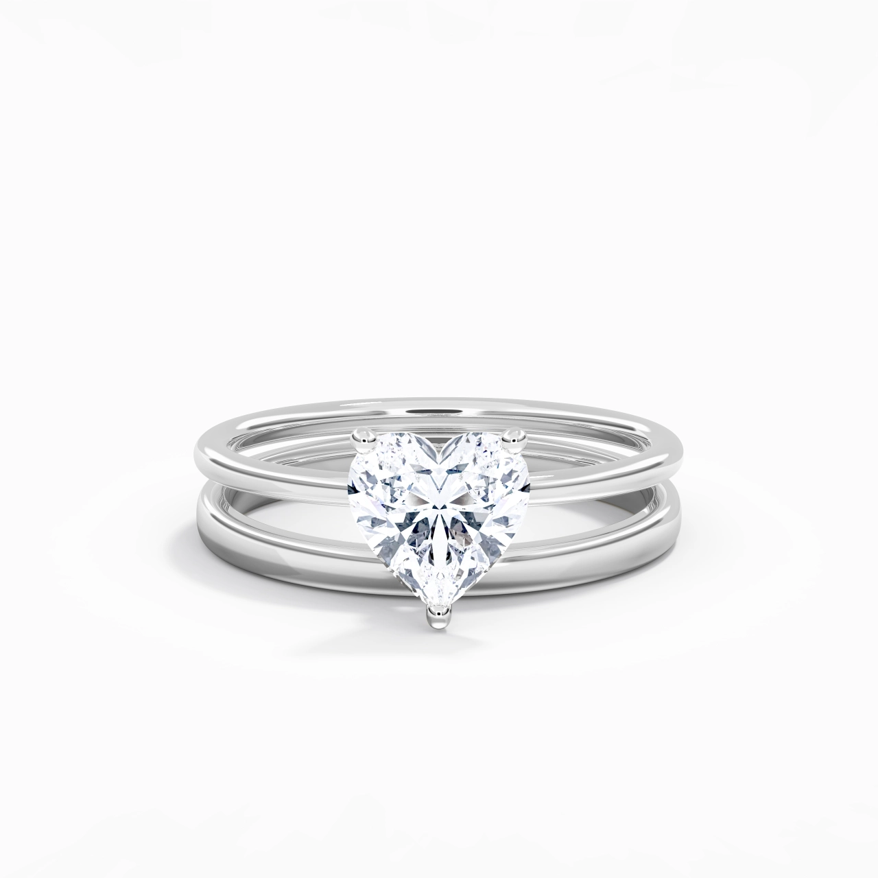 14K White Gold Hidden Halo Traditional Shank Wedding Ring Set