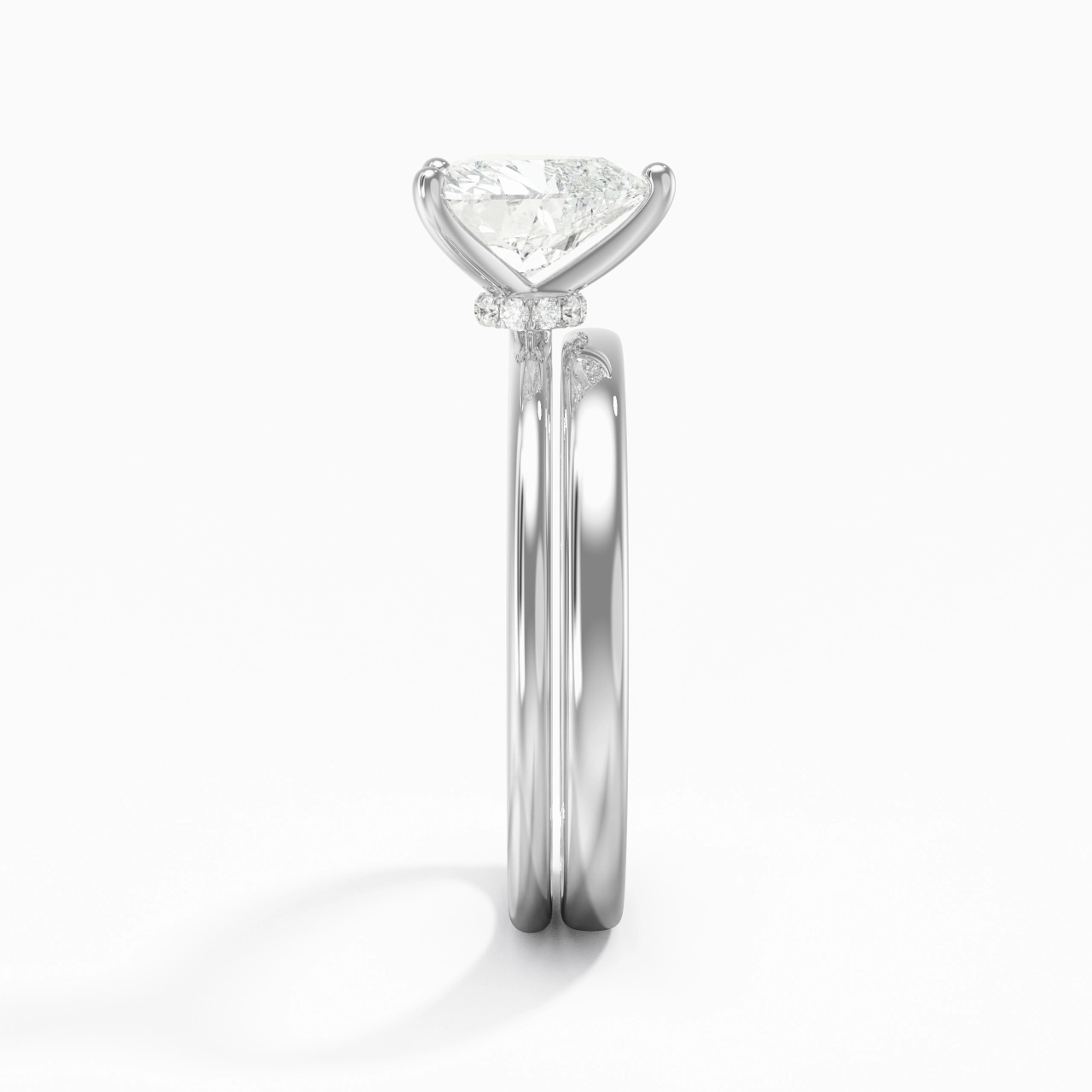 14K White Gold Hidden Halo Traditional Shank Wedding Ring Set