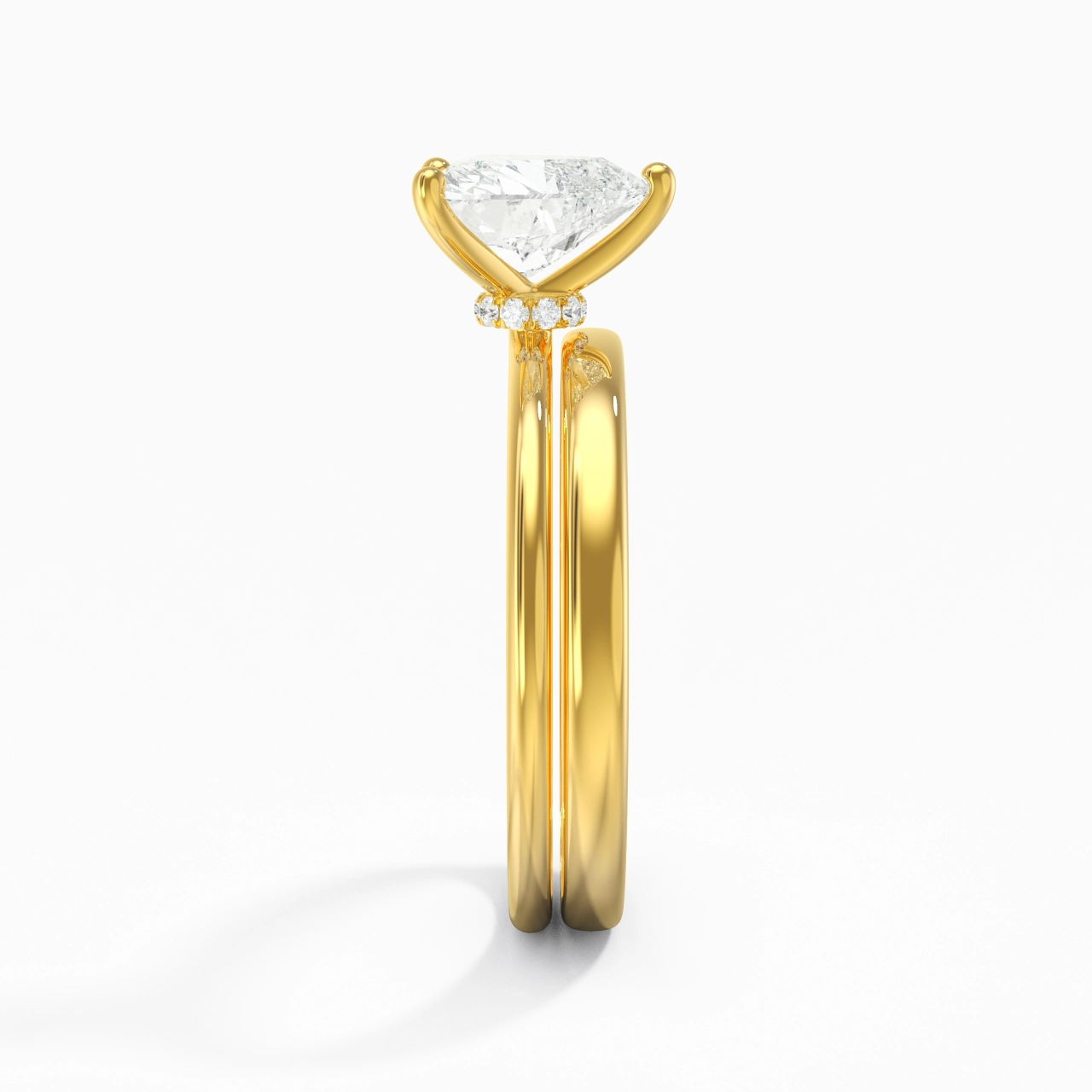 14K Gold Hidden Halo Traditional Shank Wedding Ring Set
