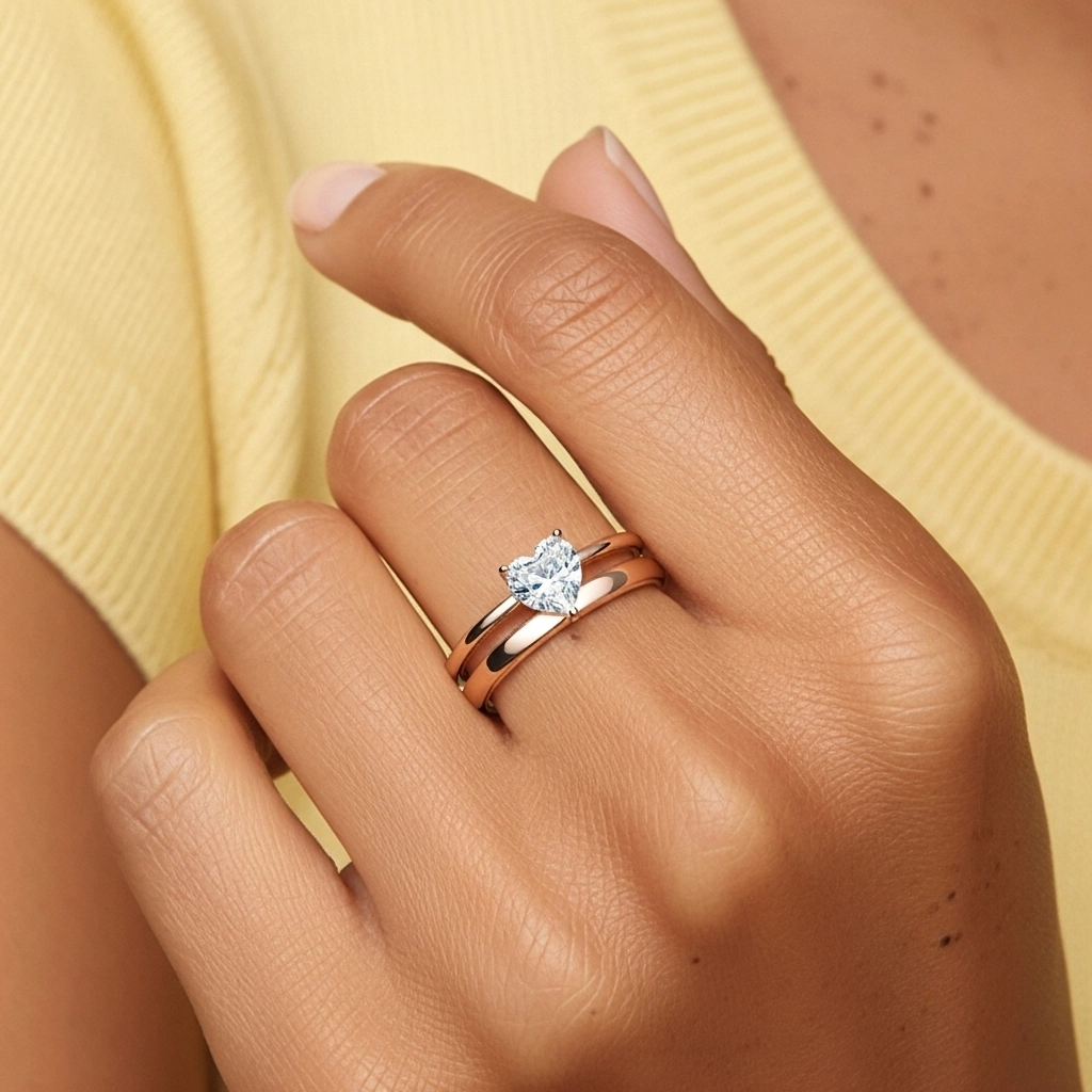 14K Rose Gold Hidden Halo Traditional Shank Wedding Ring Set