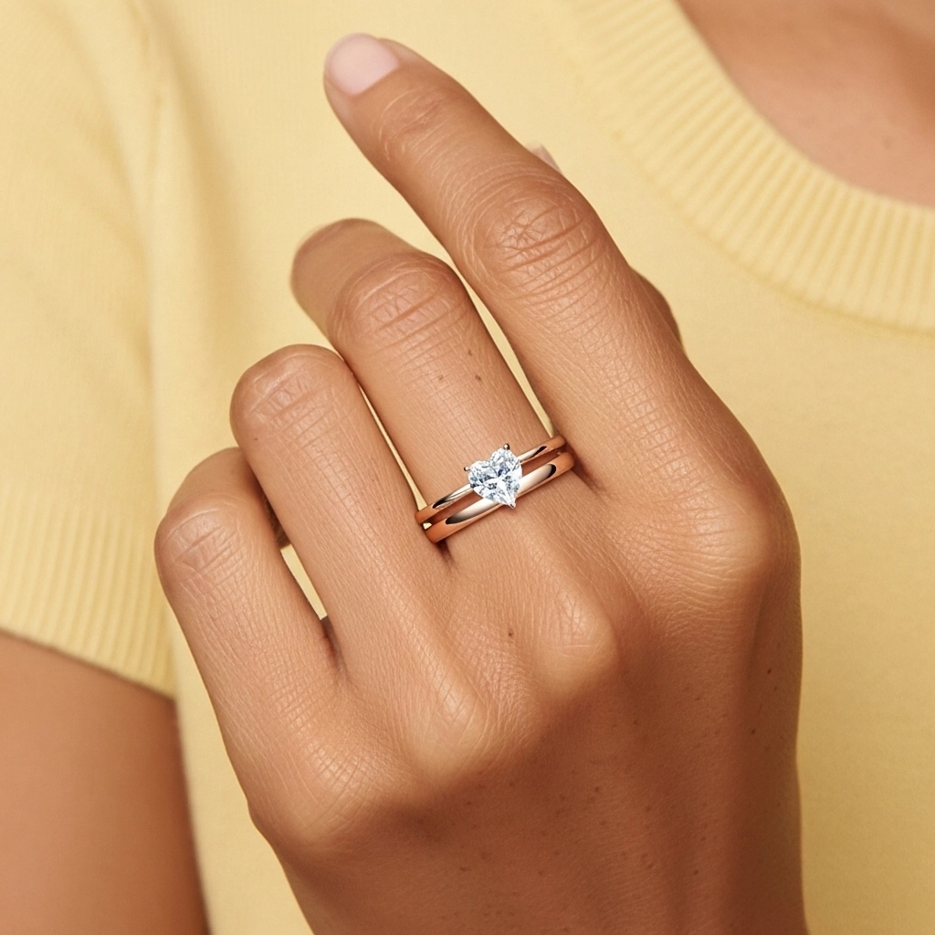 14K Rose Gold Hidden Halo Traditional Shank Wedding Ring Set