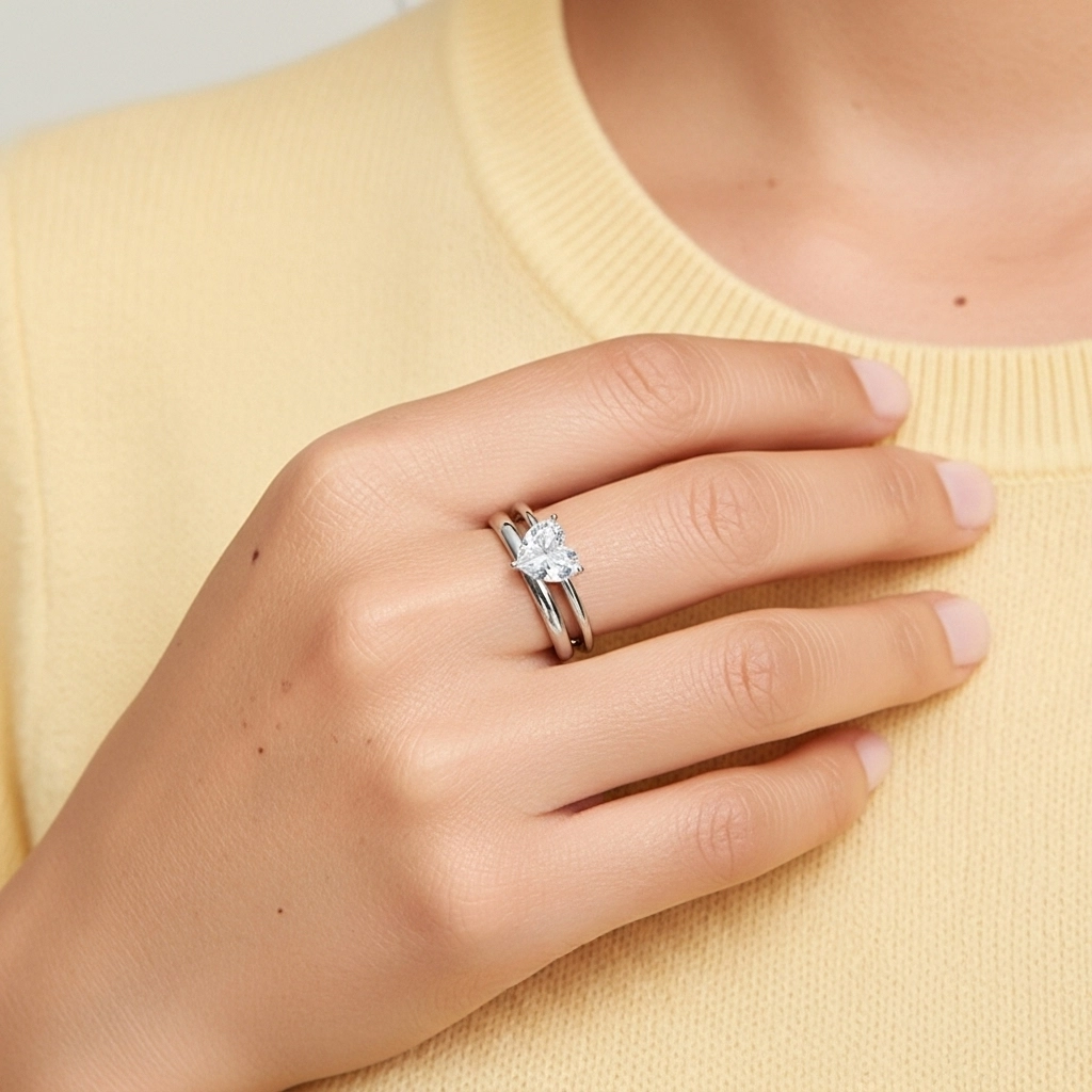 14K White Gold Hidden Halo Traditional Shank Wedding Ring Set