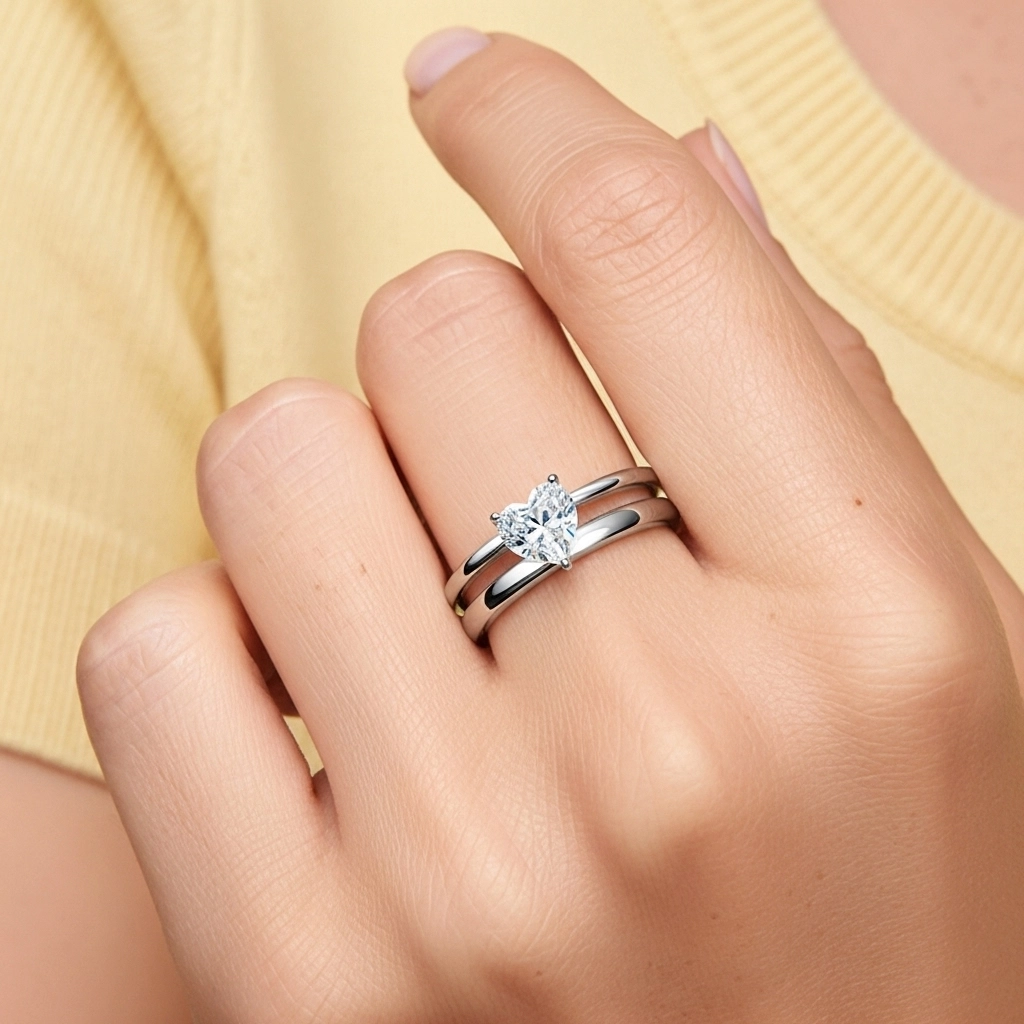 14K White Gold Hidden Halo Traditional Shank Wedding Ring Set