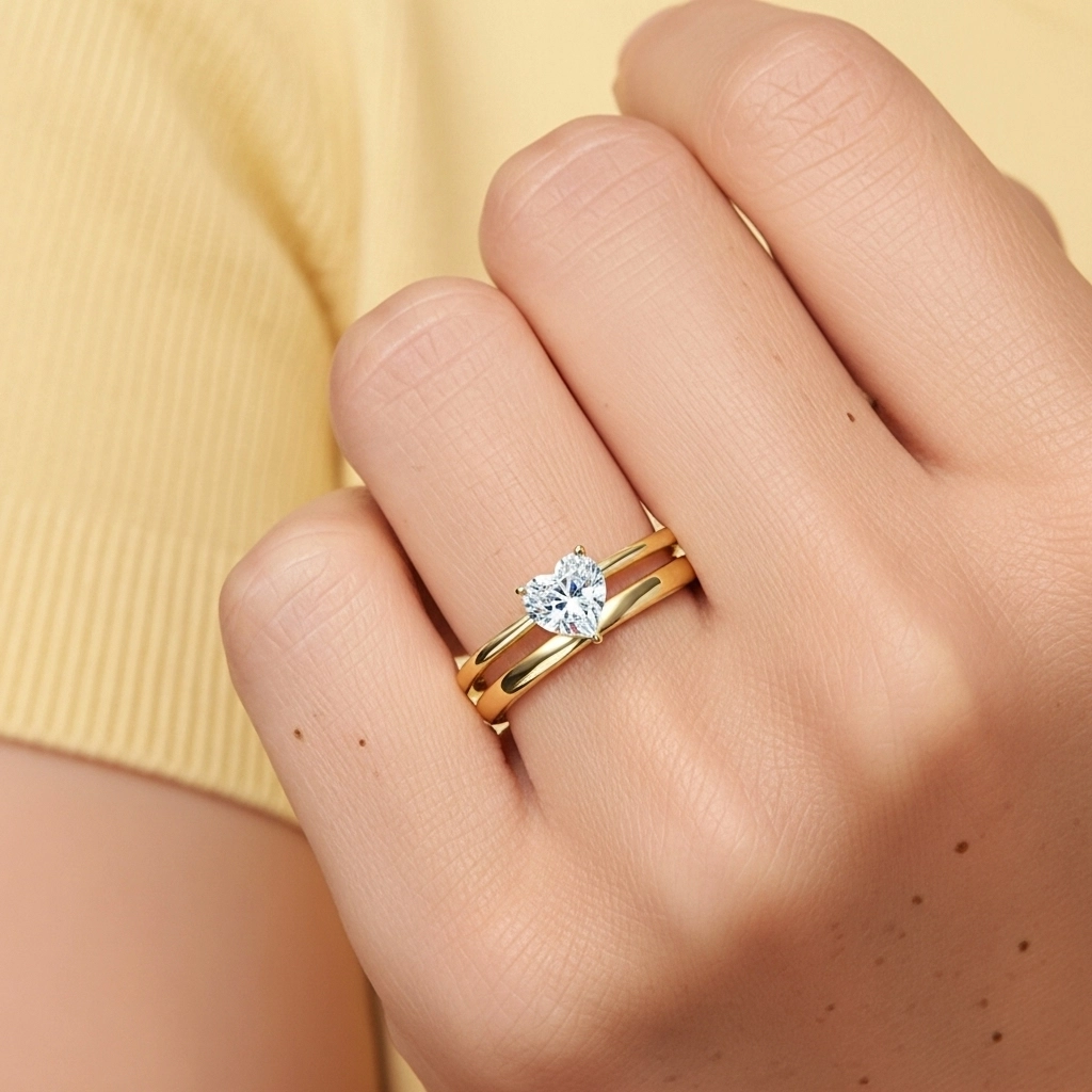 14K Gold Hidden Halo Traditional Shank Wedding Ring Set