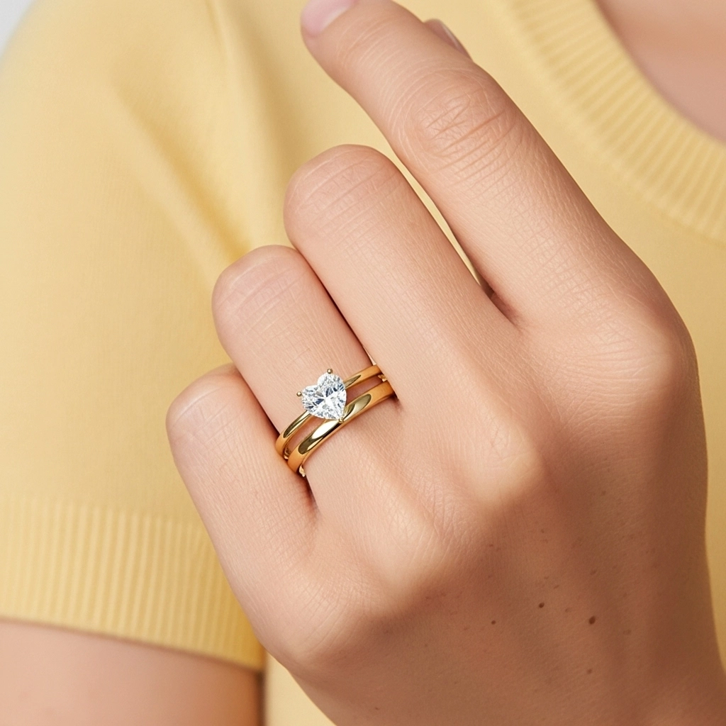 14K Gold Hidden Halo Traditional Shank Wedding Ring Set