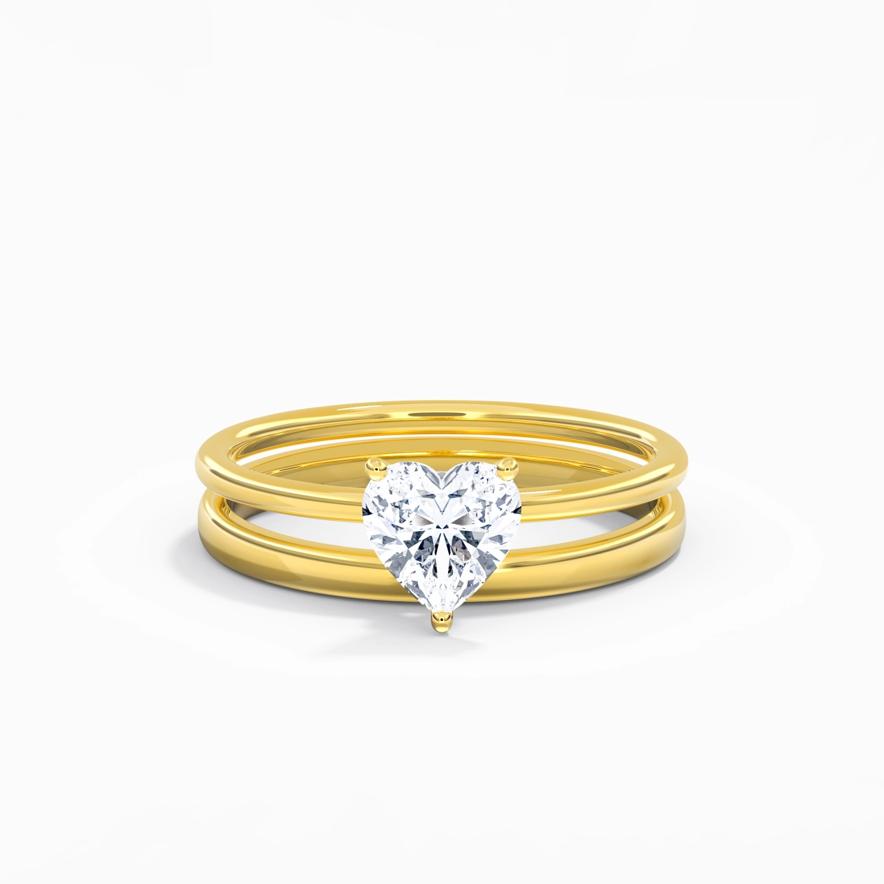 18K Gold Hidden Halo Traditional Shank Wedding Ring Set