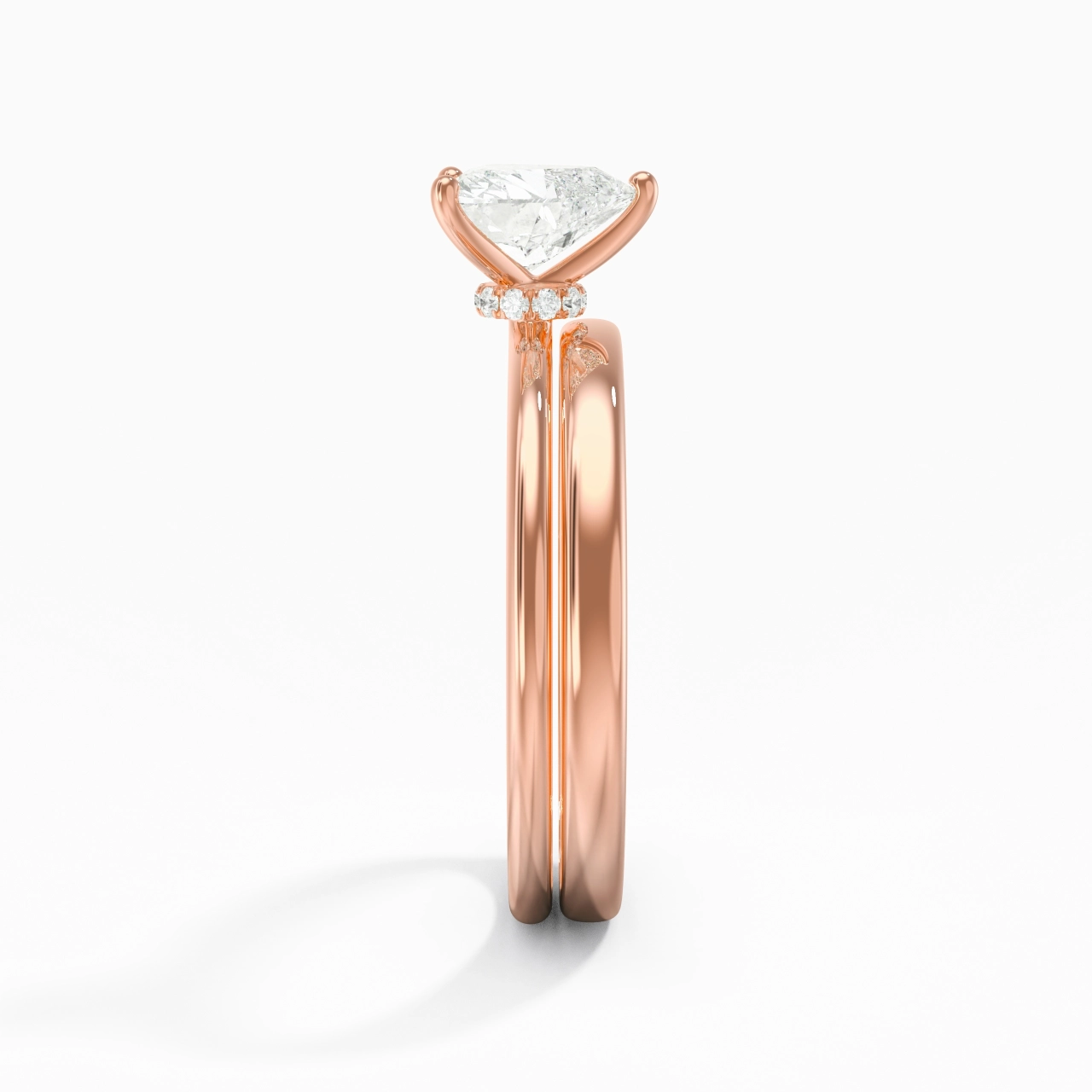 18K Rose Gold Hidden Halo Traditional Shank Wedding Ring Set