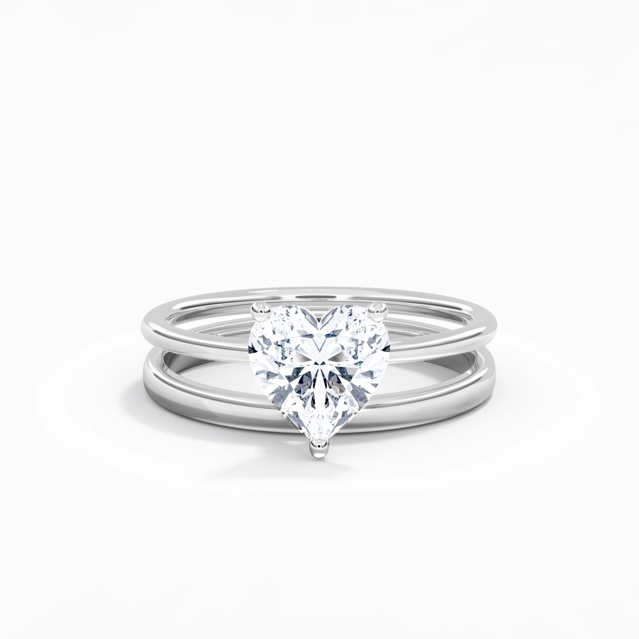 14K White Gold Hidden Halo Traditional Shank Wedding Ring Set