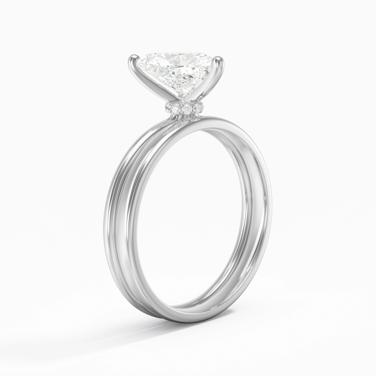 14K White Gold Hidden Halo Traditional Shank Wedding Ring Set