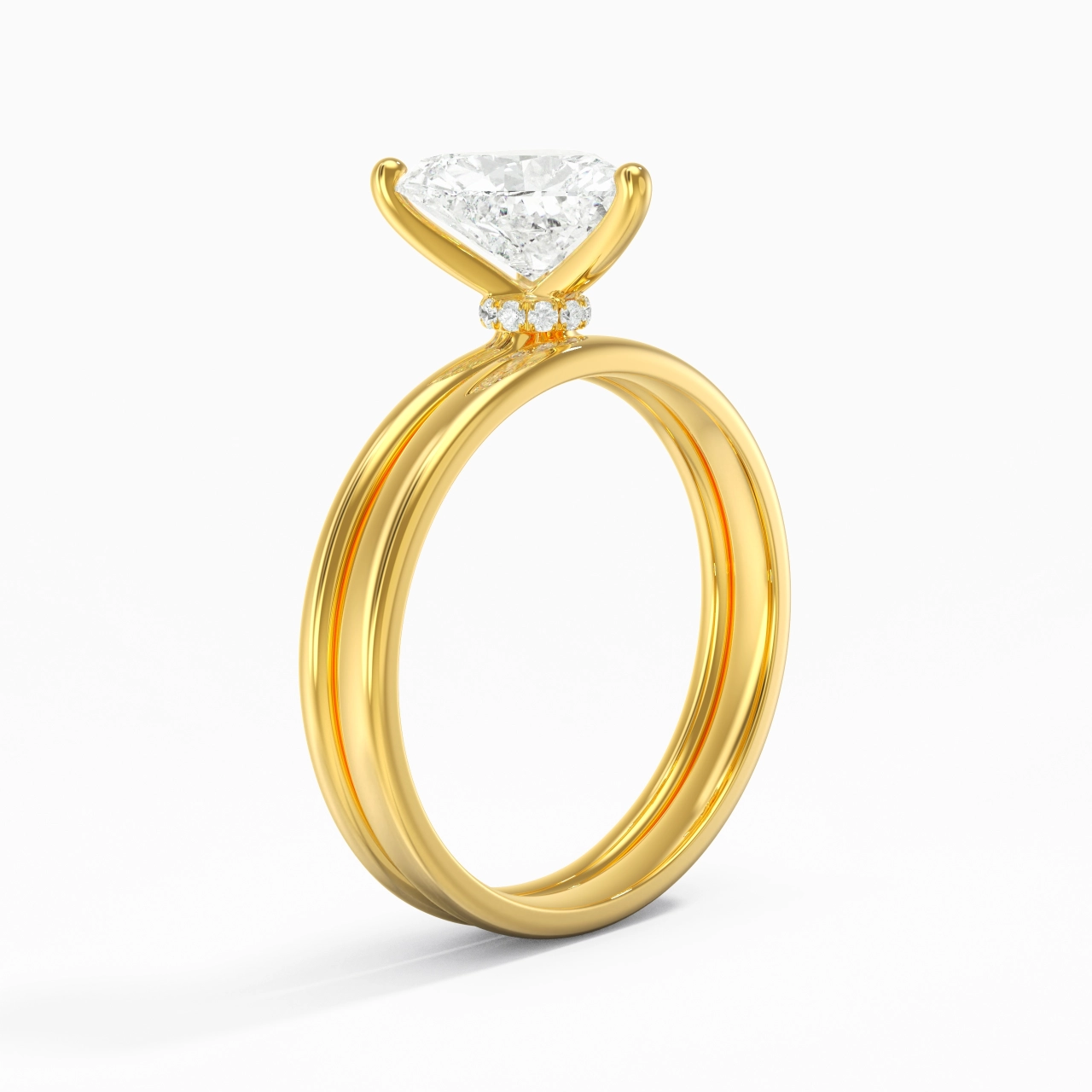 14K Gold Hidden Halo Traditional Shank Wedding Ring Set