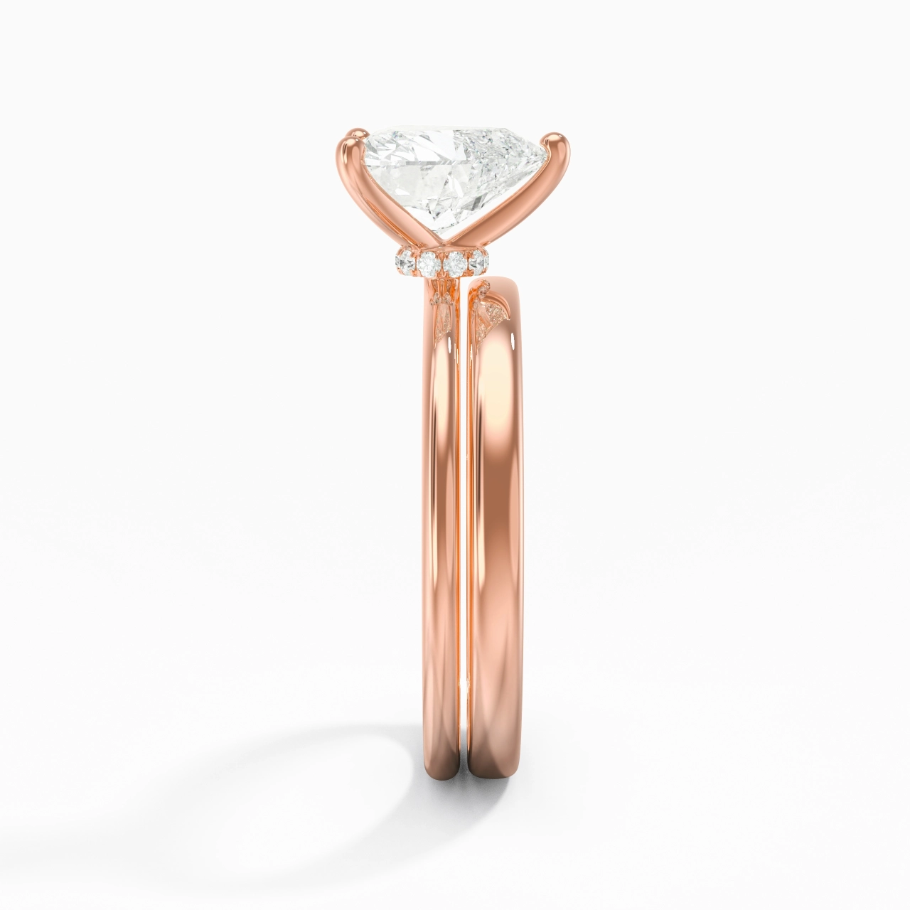 14K Rose Gold Hidden Halo Traditional Shank Wedding Ring Set