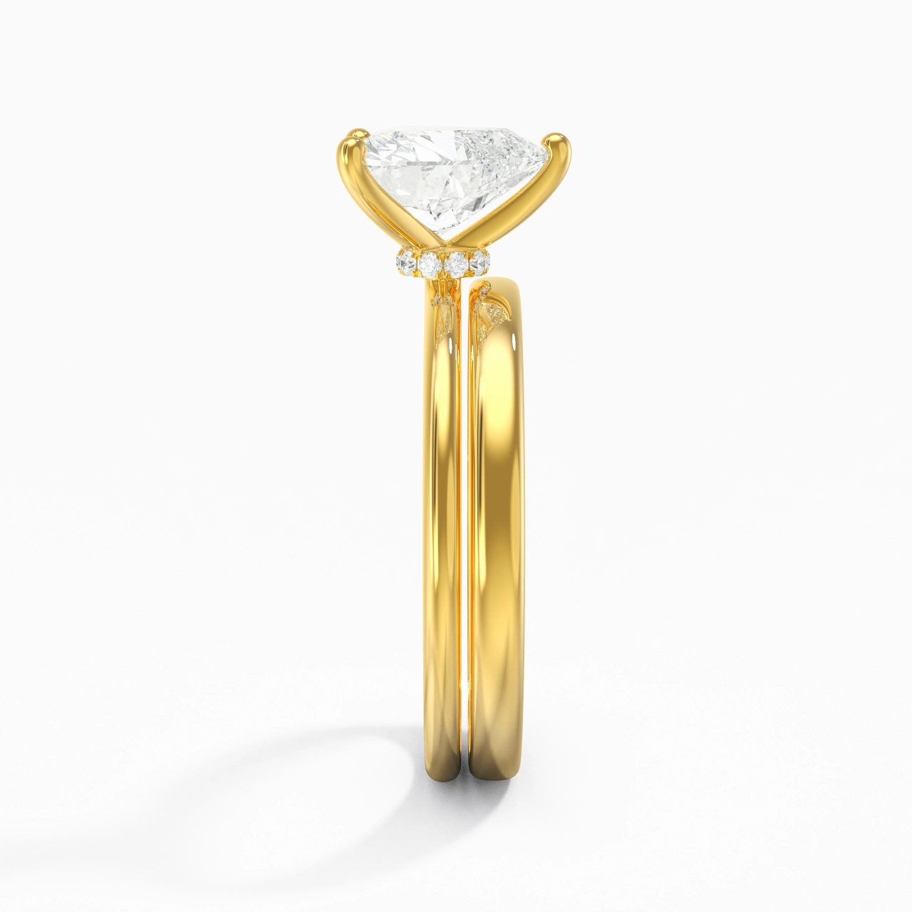 14K Gold Hidden Halo Traditional Shank Wedding Ring Set