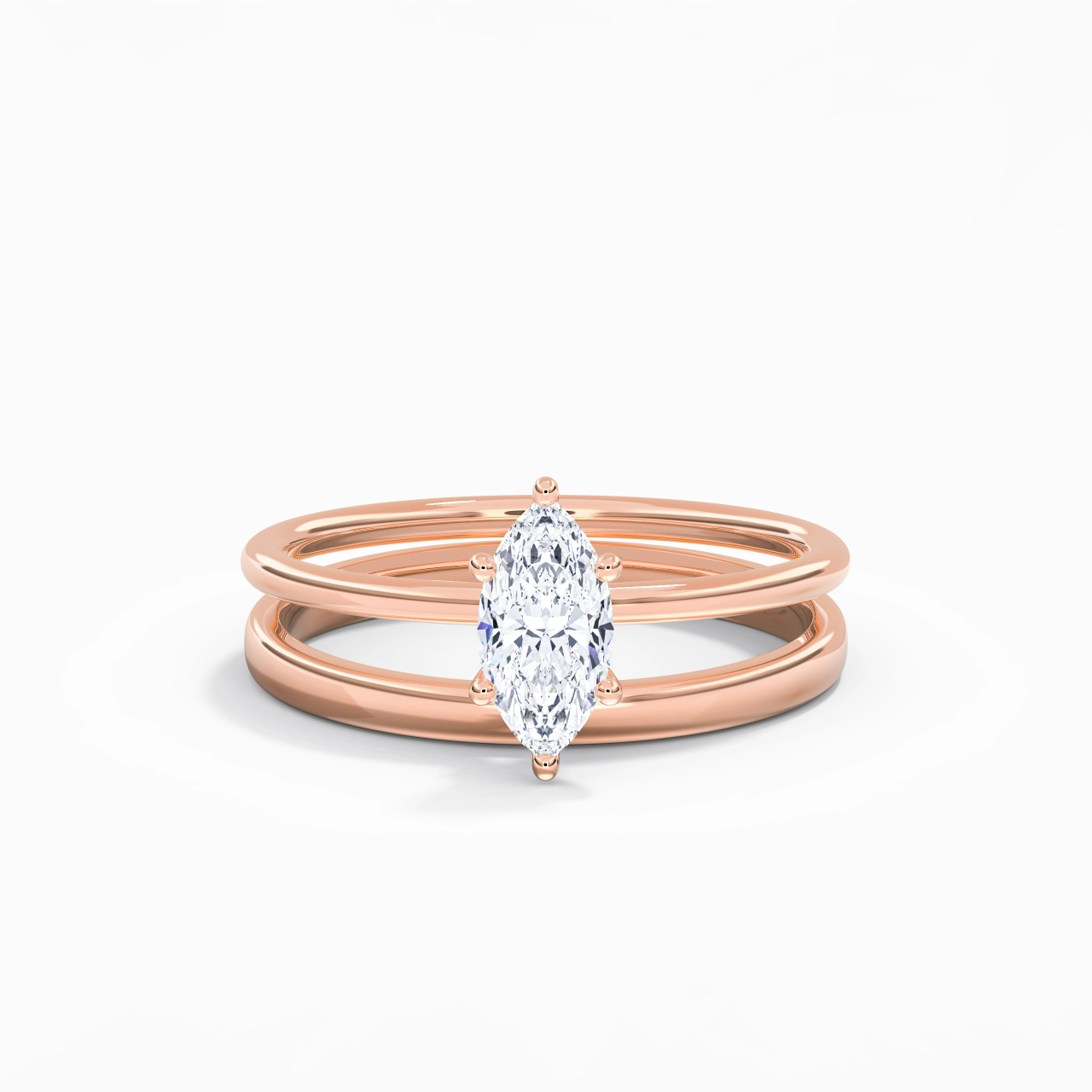 18K Rose Gold Hidden Halo Traditional Shank Wedding Ring Set