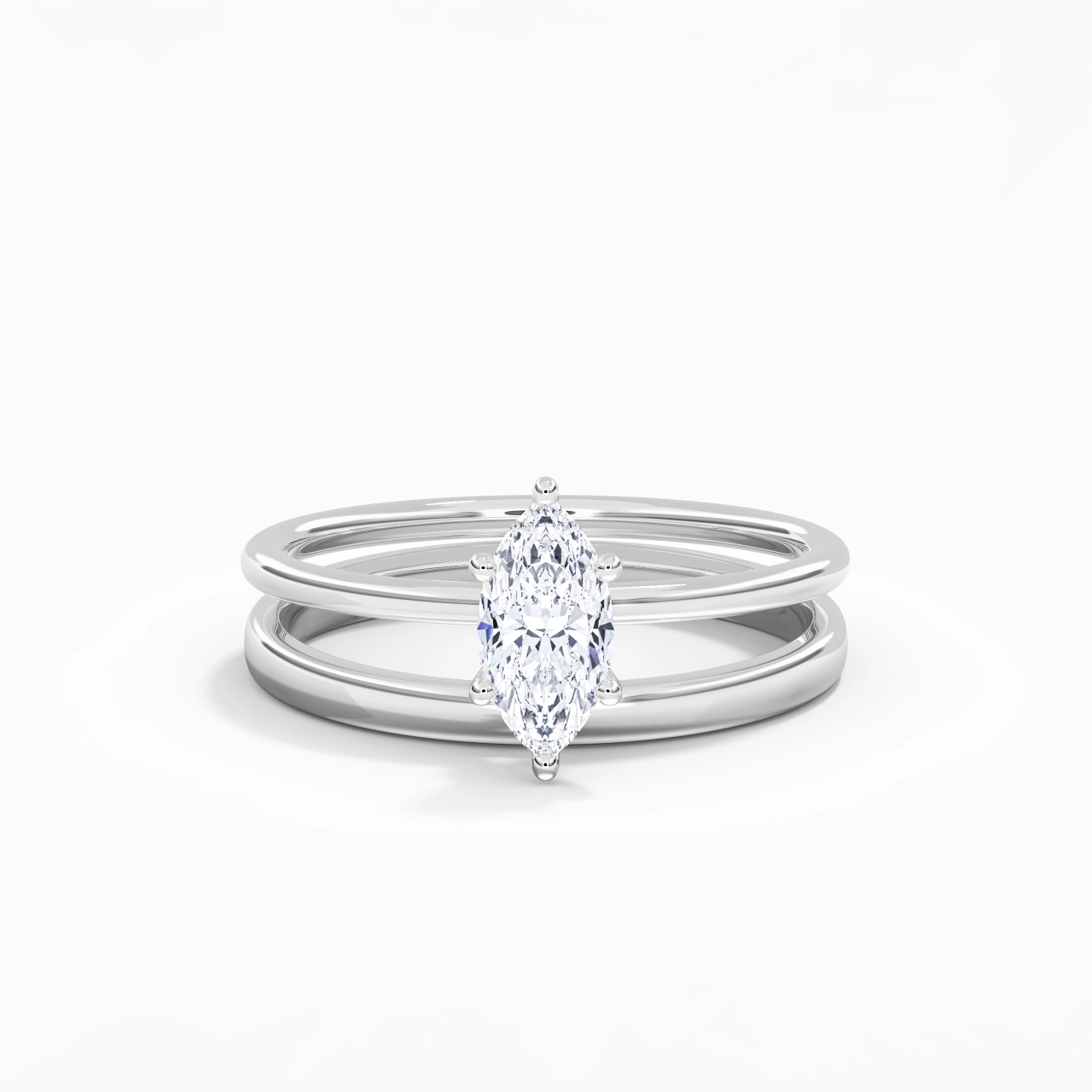 14K White Gold Hidden Halo Traditional Shank Wedding Ring Set