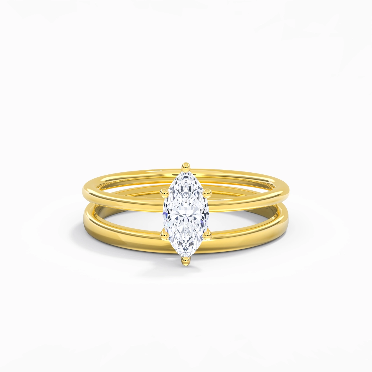 14K Gold Hidden Halo Traditional Shank Wedding Ring Set