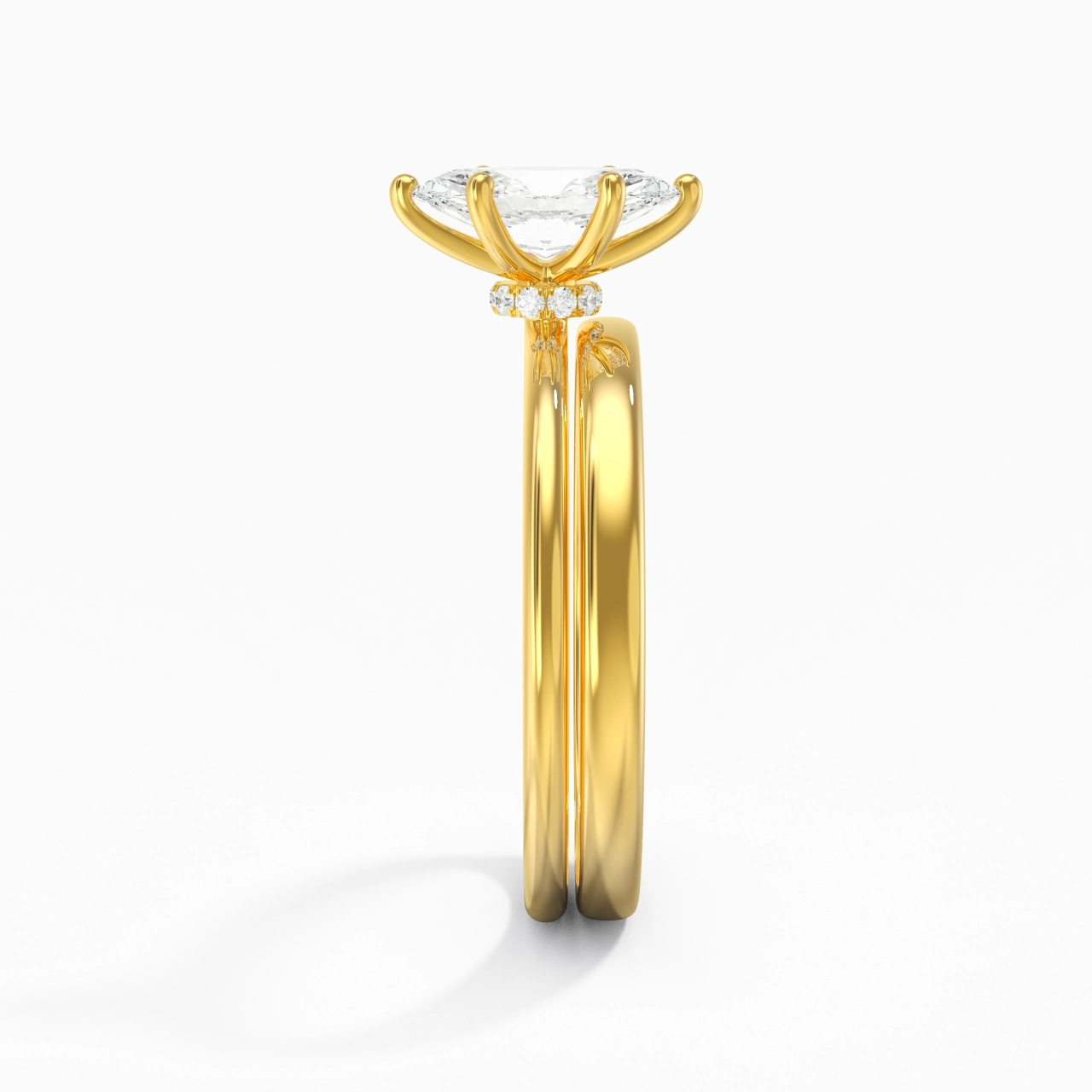 14K Gold Hidden Halo Traditional Shank Wedding Ring Set
