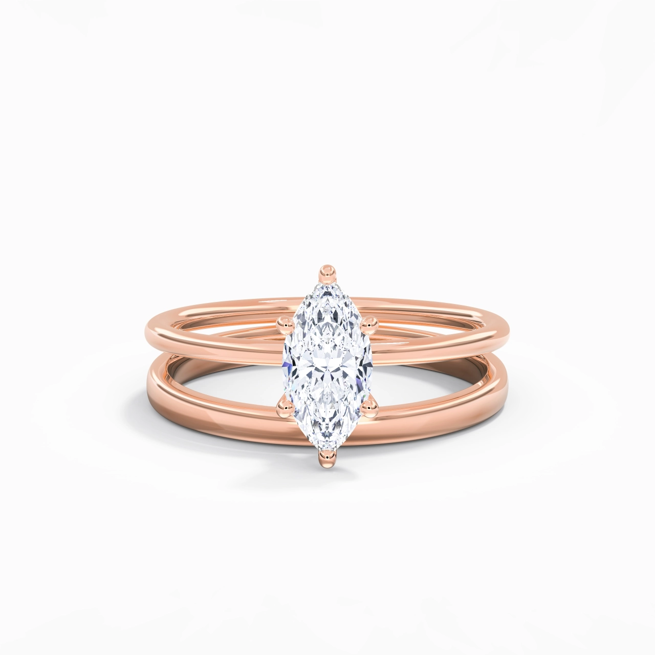 18K Rose Gold Hidden Halo Traditional Shank Wedding Ring Set