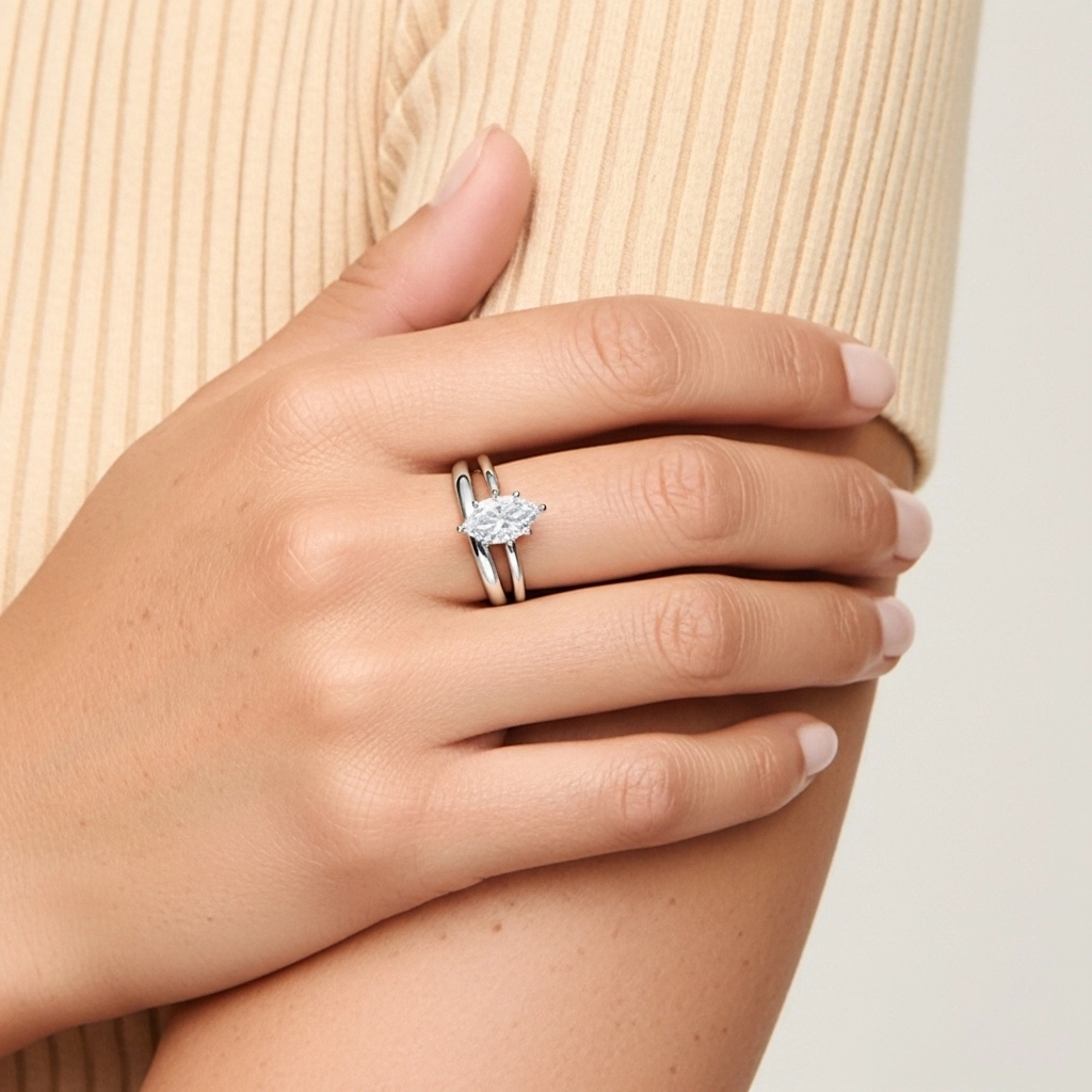 Platinum Hidden Halo Traditional Shank Wedding Ring Set