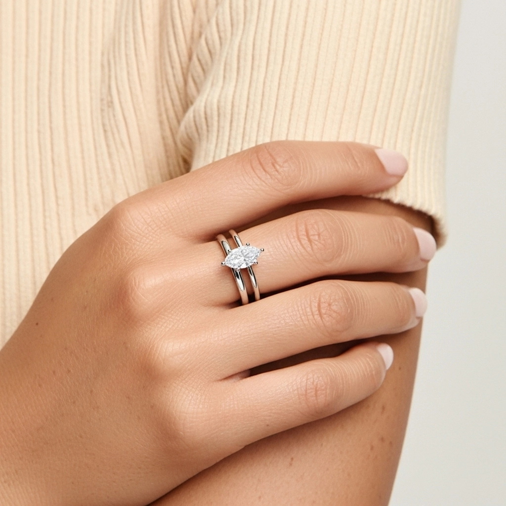 Platinum Hidden Halo Traditional Shank Wedding Ring Set