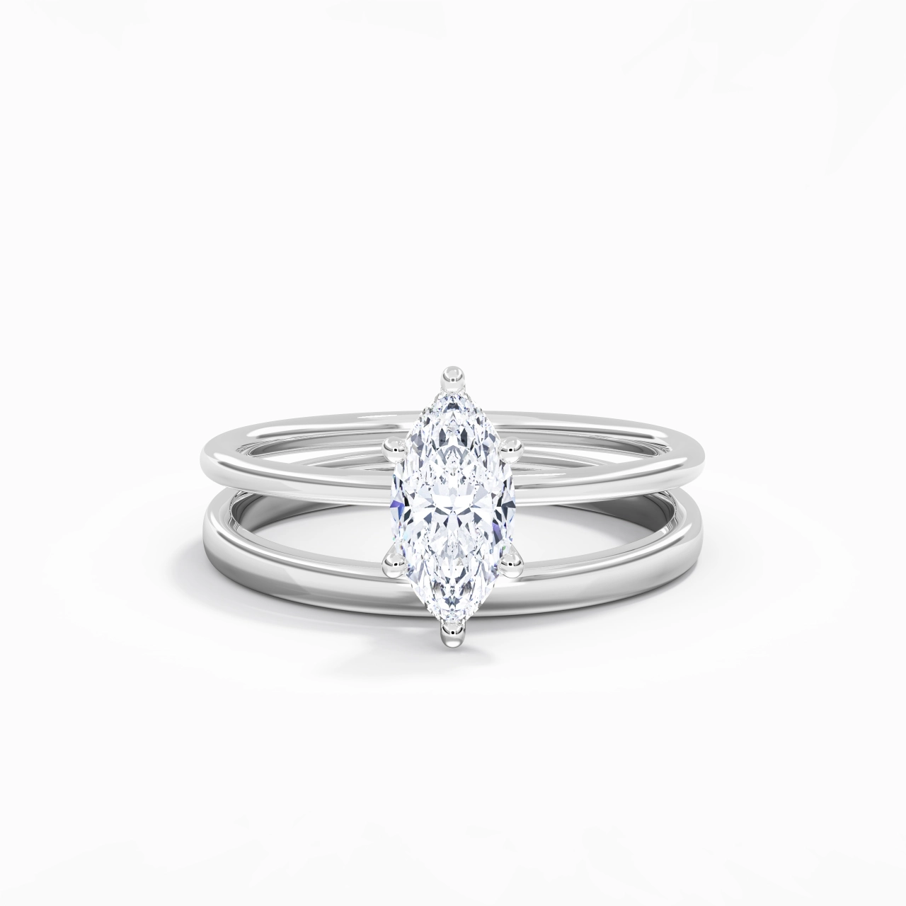 14K White Gold Hidden Halo Traditional Shank Wedding Ring Set