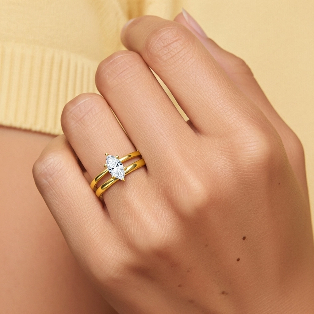 14K Gold Hidden Halo Traditional Shank Wedding Ring Set