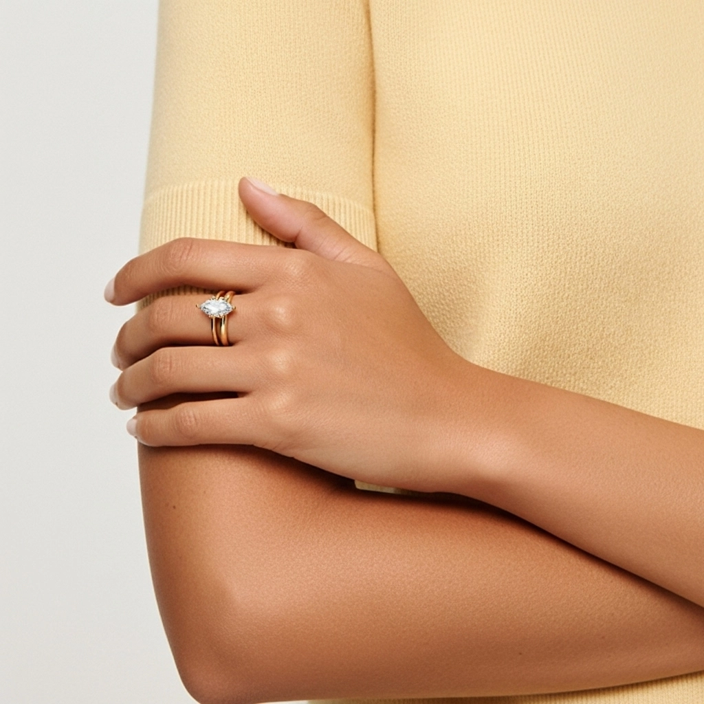 14K Gold Hidden Halo Traditional Shank Wedding Ring Set