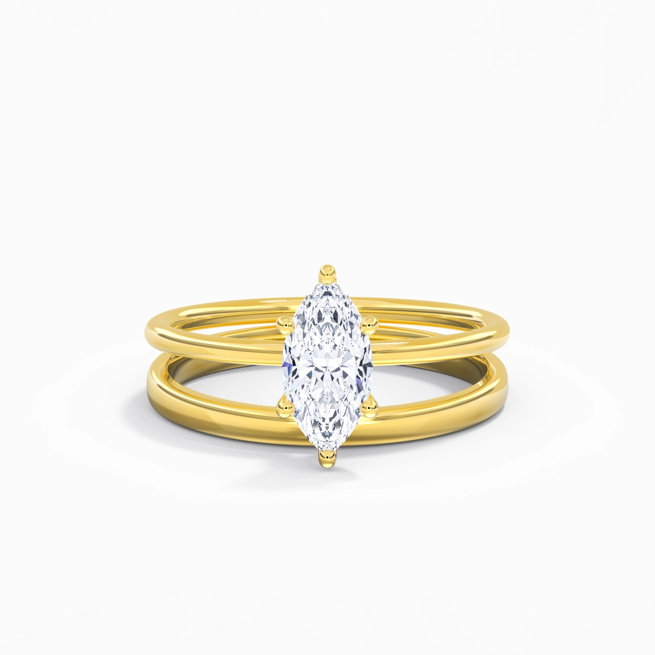 18K Gold Hidden Halo Traditional Shank Wedding Ring Set