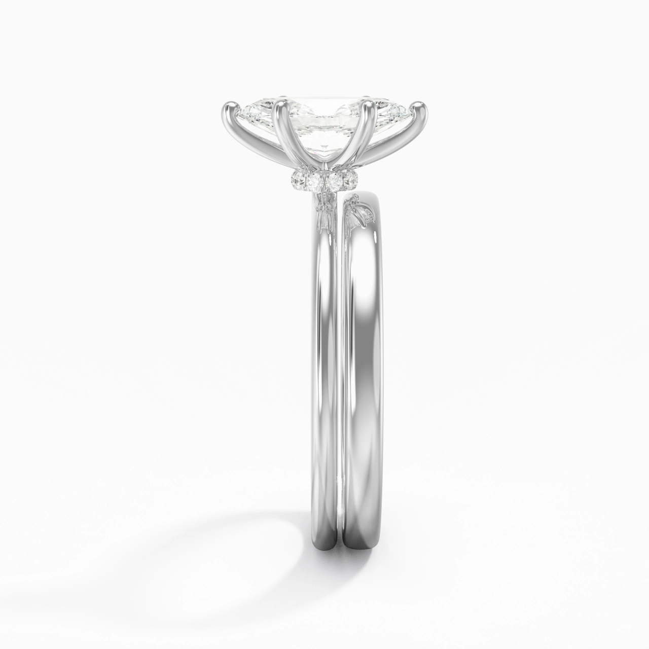 14K White Gold Hidden Halo Traditional Shank Wedding Ring Set