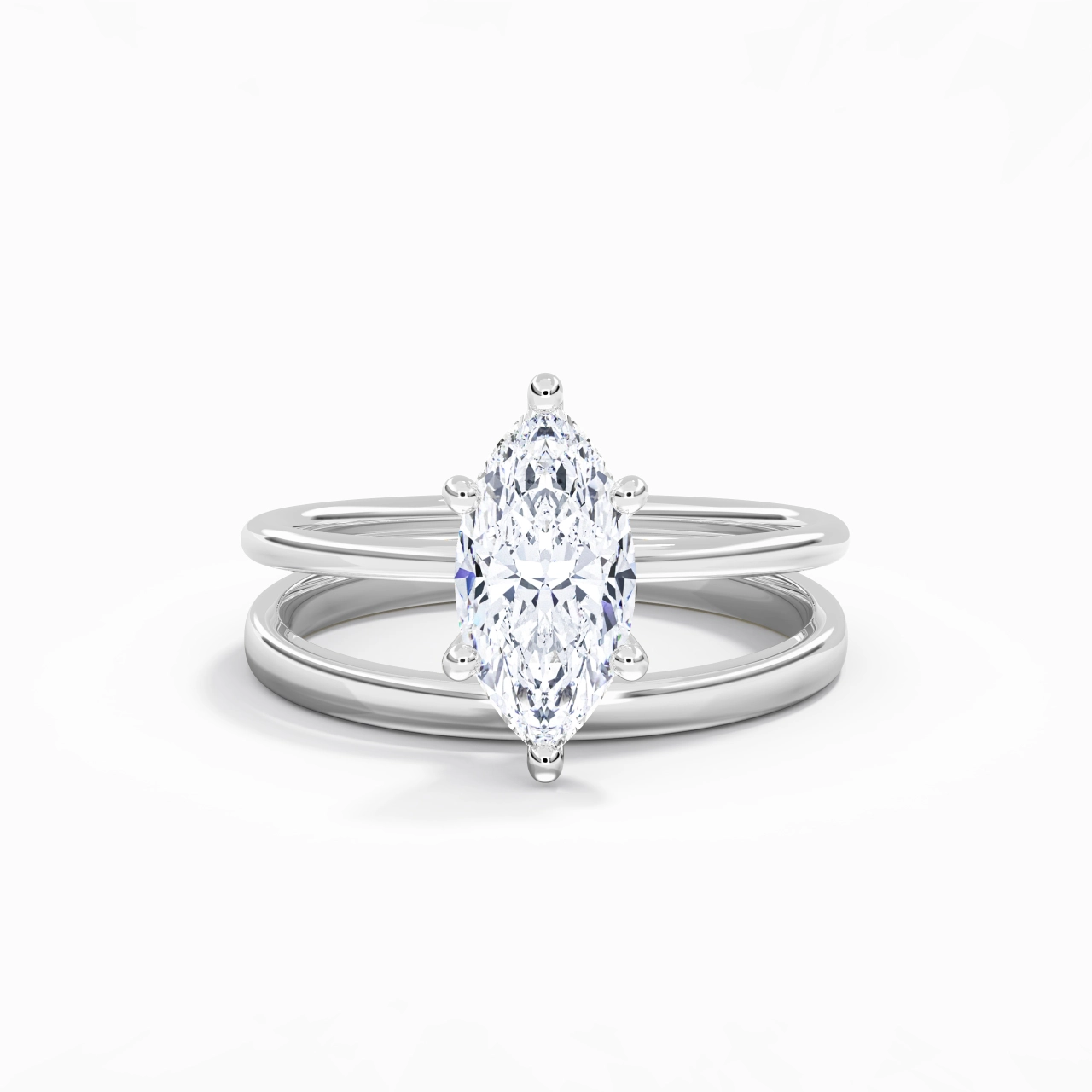 14K White Gold Hidden Halo Traditional Shank Wedding Ring Set