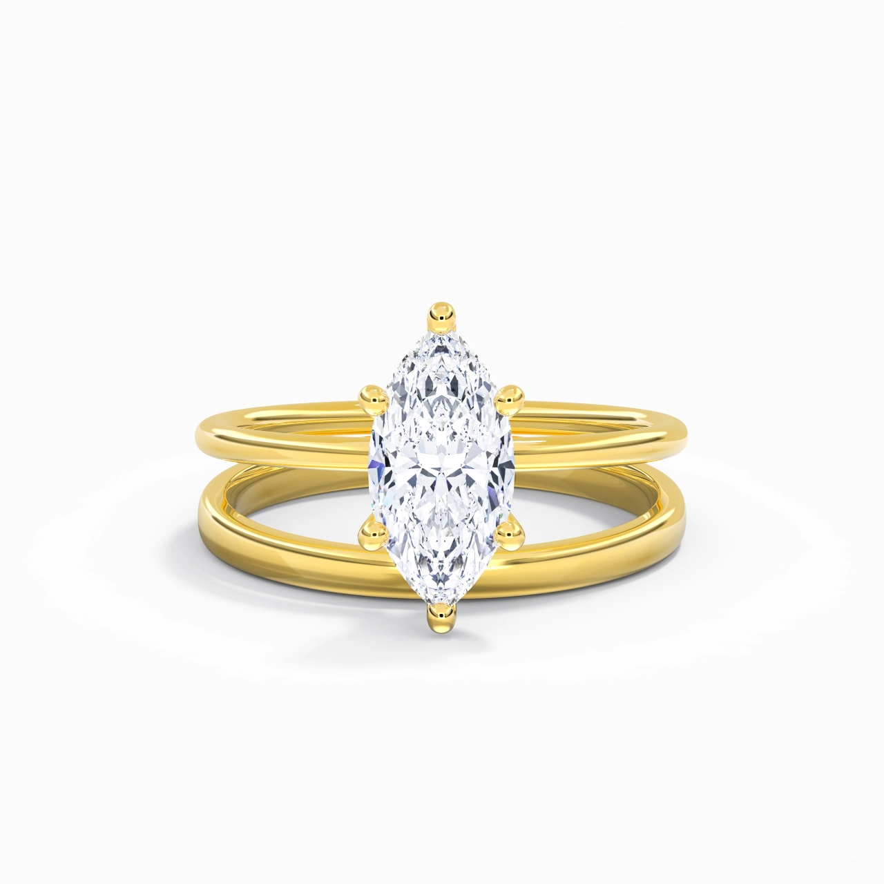 18K Gold Hidden Halo Traditional Shank Wedding Ring Set