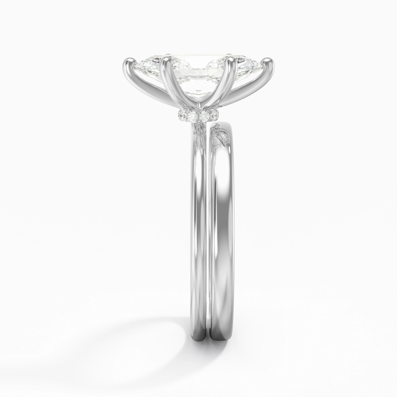 14K White Gold Hidden Halo Traditional Shank Wedding Ring Set