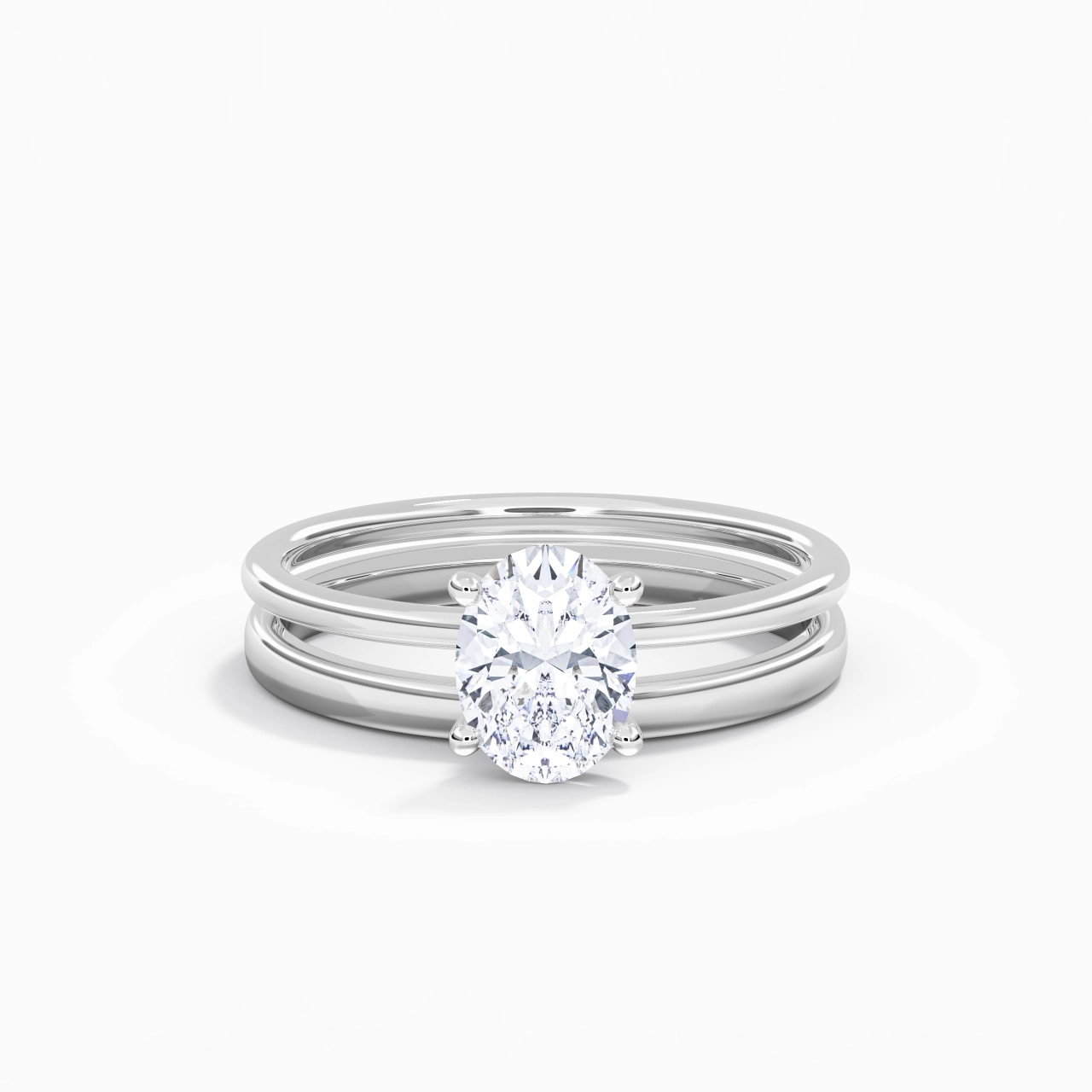 14K White Gold Hidden Halo Traditional Shank Wedding Ring Set