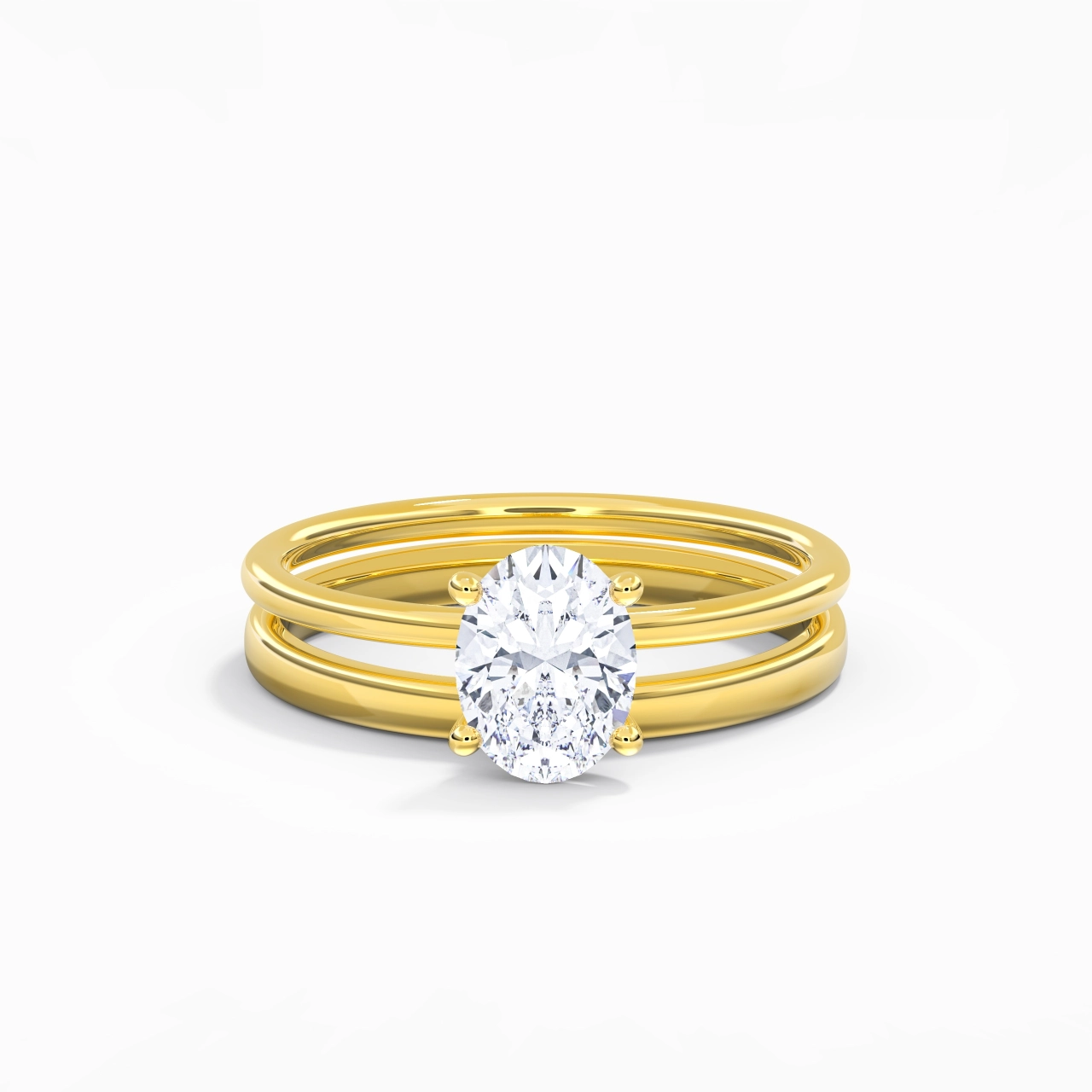 14K Gold Hidden Halo Traditional Shank Wedding Ring Set